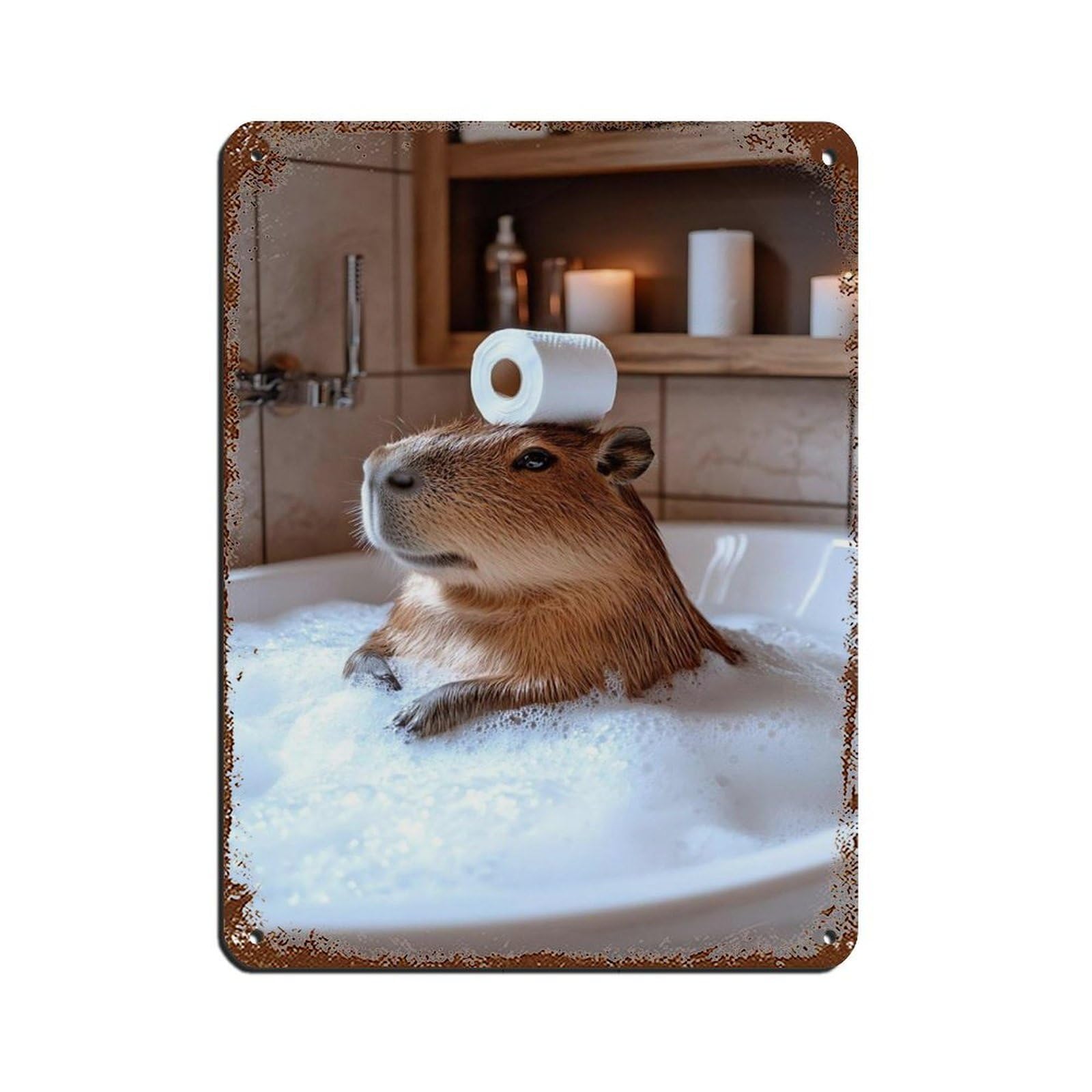 Lxwnze 30L X 40W Cm Funny Capybara Bathroom Art Retro Poster Metal Tin Sign Chic Art Retro Iron Painting Bar People Cave Cafe Family Garage Poster Wall Decoration 12X16inch(30X40cm)