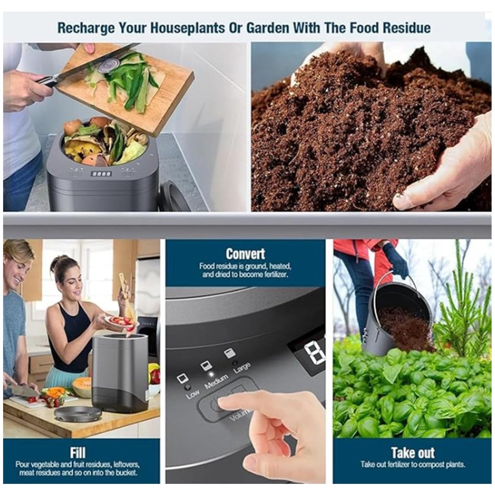 Compostiera Elettrica da Cucina, Compostiera Elettrica da Cucina, Compostiera Elettrica da 2,5 Litri, Ecologica, a Basso Rumore, Elaborazione Ad Alta Temperatura, Bidone per Compost(Spina europea)