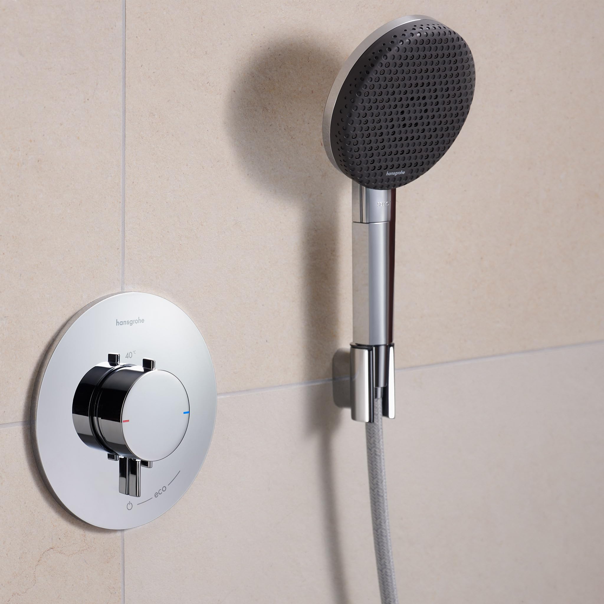 hansgrohe Porter Fine - uchwyt głowicy prysznicowej, uchwyt prysznicowy do do węży prysznicowych z nakrętką stożkową, akcesoria prysznicowe, chrom, 28885000