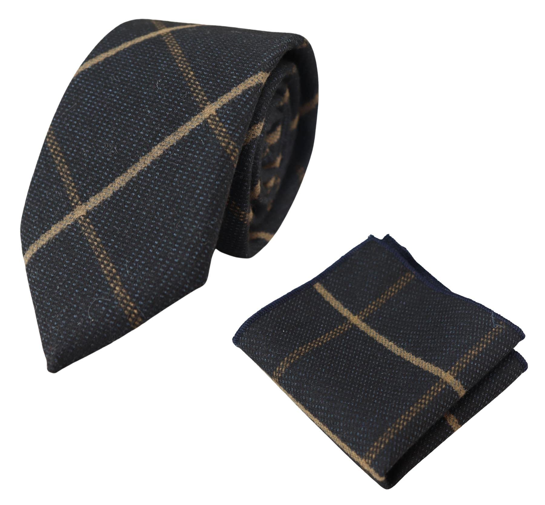 Truclothing Men's Tweed Herringbone Tie & Pocket Square Set - Navy