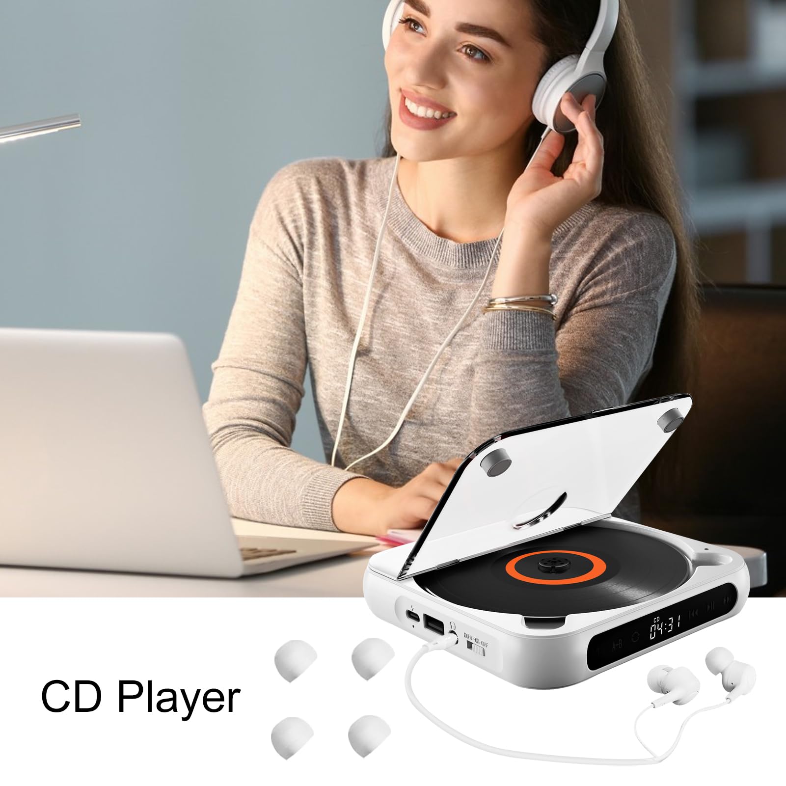 portatile -X - Cuffie 5.3 Discman, lettori personali con funzione | anti-salto, batteria ricaricabile da 2000 mAh | di compact disc per viaggi, casa, apprendimento delle lingue, min