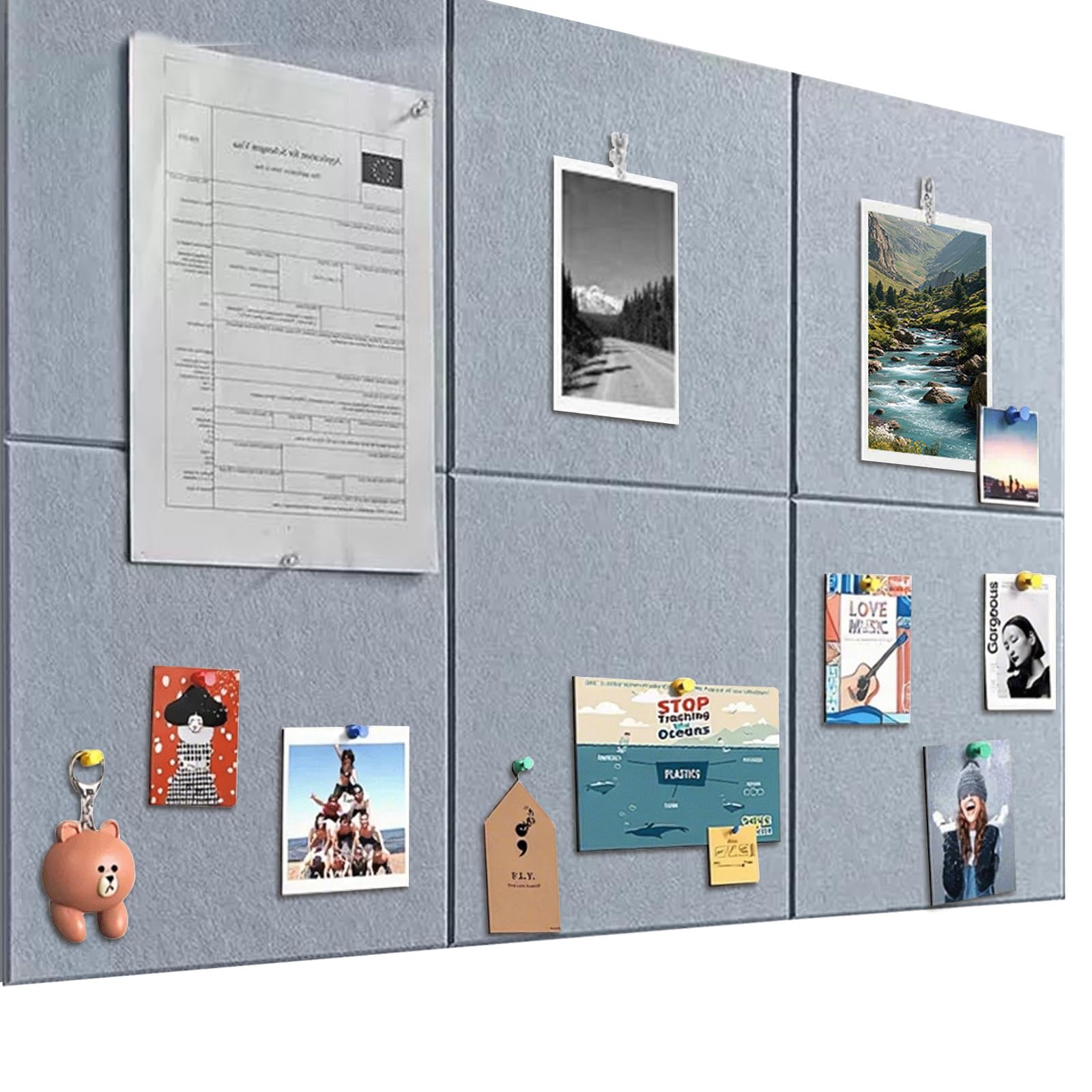 Prikbord, groot, 90 x 60 cm, prikbord, vilt, zelfklevend, met 60 punaises, 6 stuks 9 mm dik prikbord, visiebord voor foto's, notitie, memobord voor thuis, keuken, kantoor, school, beige