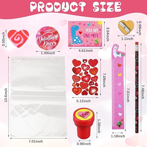 Miniatura 2 de Chivertion Juego de 216 piezas de artículos de papelería surtidos para el día de San Valentín, incluye bolsas de regalo, borrador de lápices a