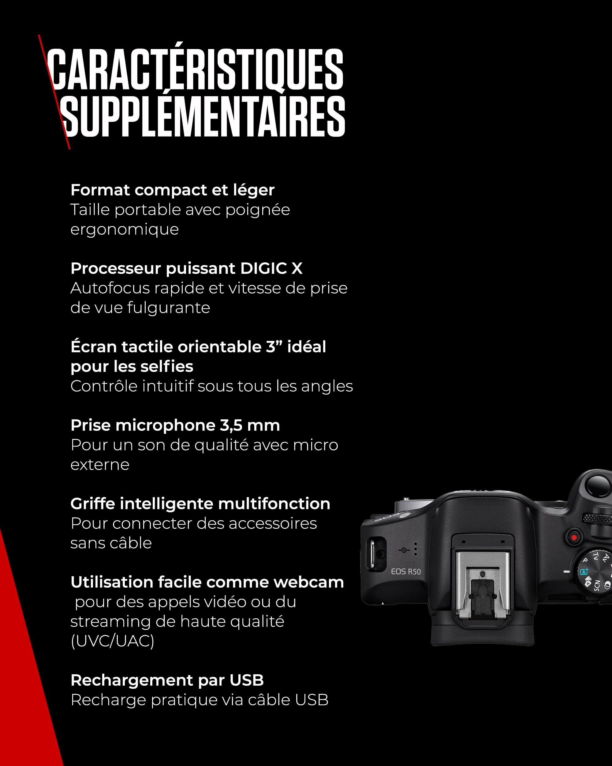 Kit créateur de Contenu UGC Canon EOS R50 - Appareil Photo Hybride APS-C 4K, Wi-FI, Bluetooth, Compact, idéal pour Le vlog, pour débutants et Professionnels