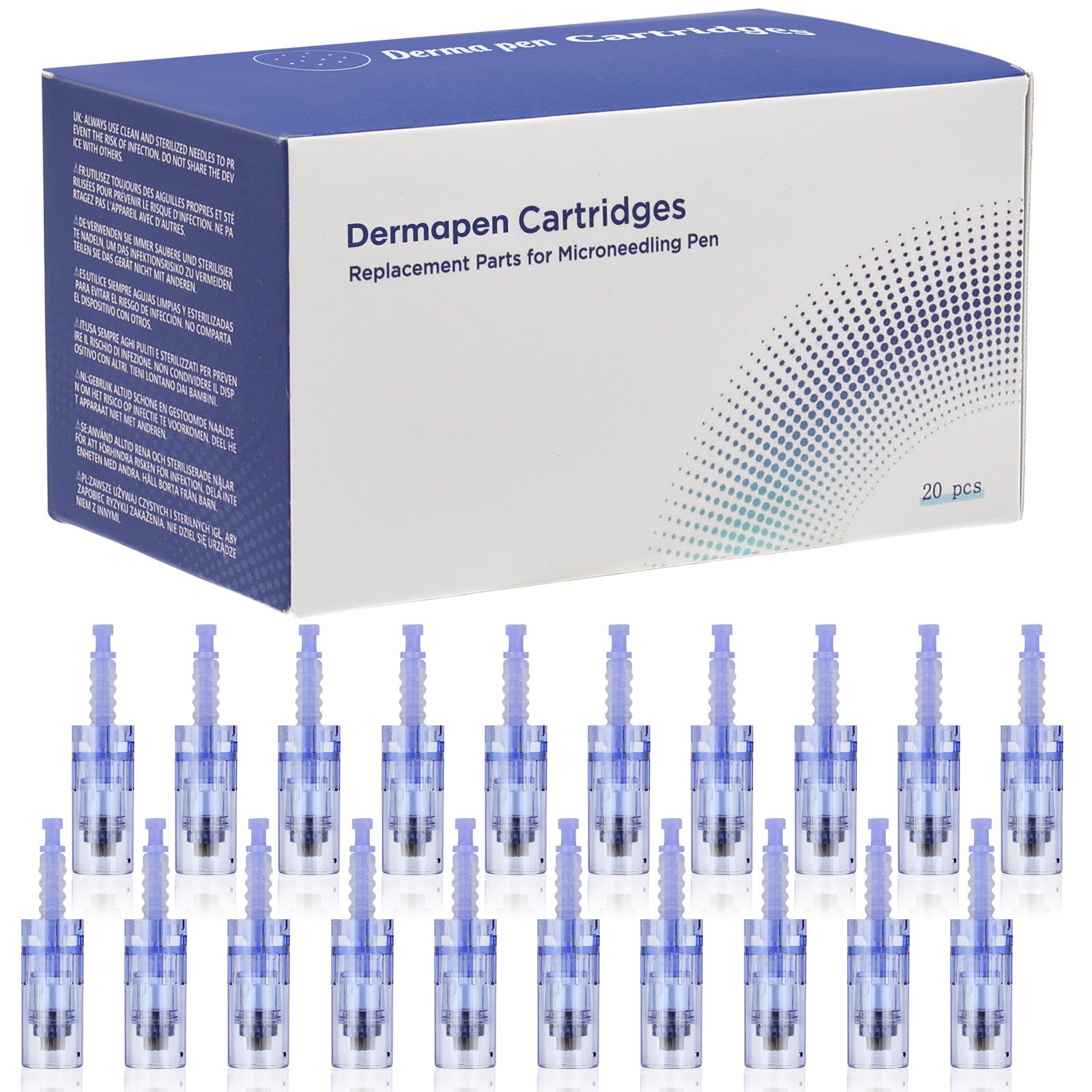 Aghi microneedling 36 punte, Dermapen Microneedling cartucce di ricambio per Derma Pen A6/A10, Cartucce Needling viso con fessura a baionetta (20 pezzi)