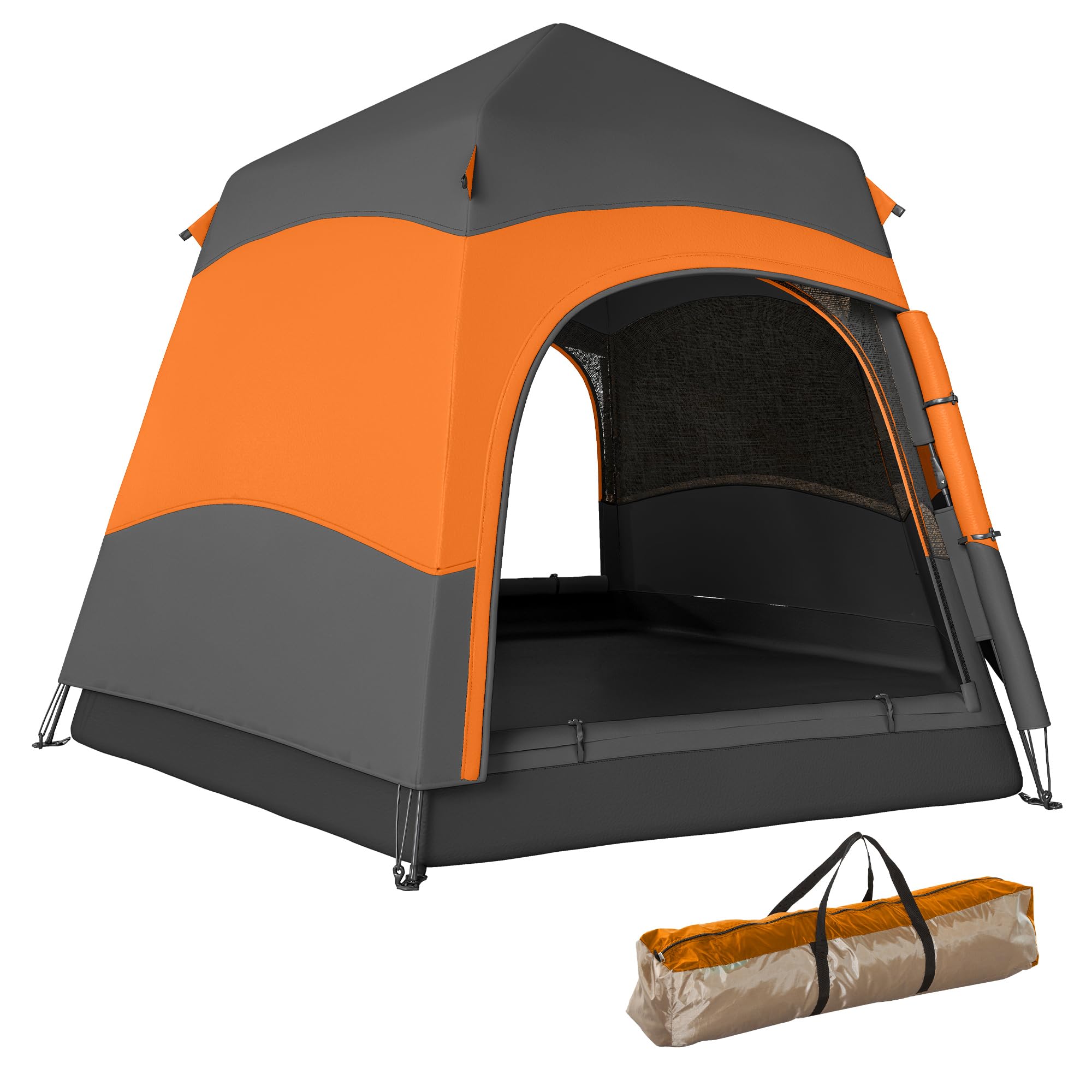 Tienda de campaña instantánea de Doble Capa Outsunny con Cubierta Impermeable, Tienda Domo Hexagonal para 4 Personas, Refugio de Camping portátil con Suelo Cosido y Bolsa de Transporte, Ideal para