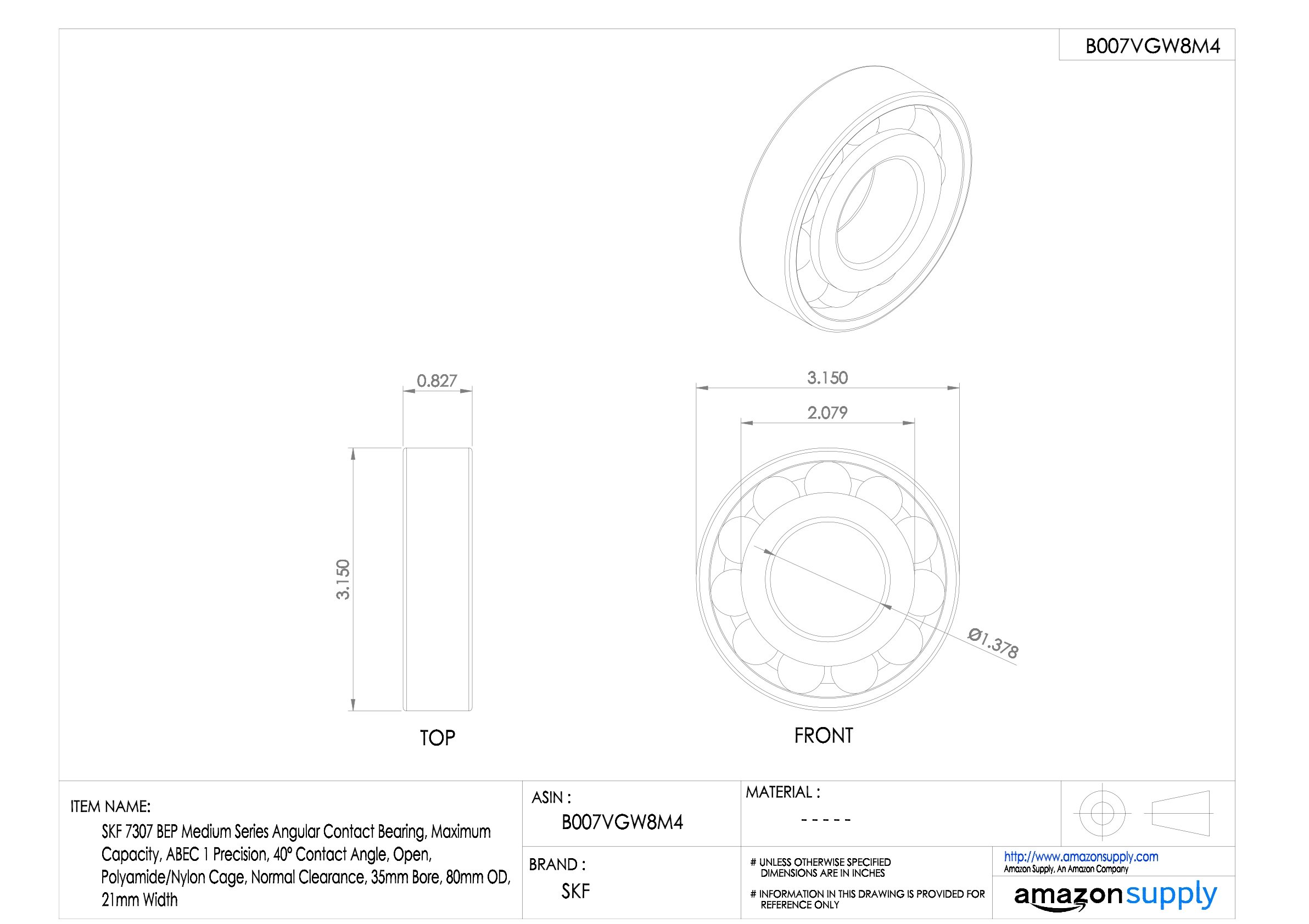 SKF 7307 BEP Radial-Kugellager, eckig, Stahl