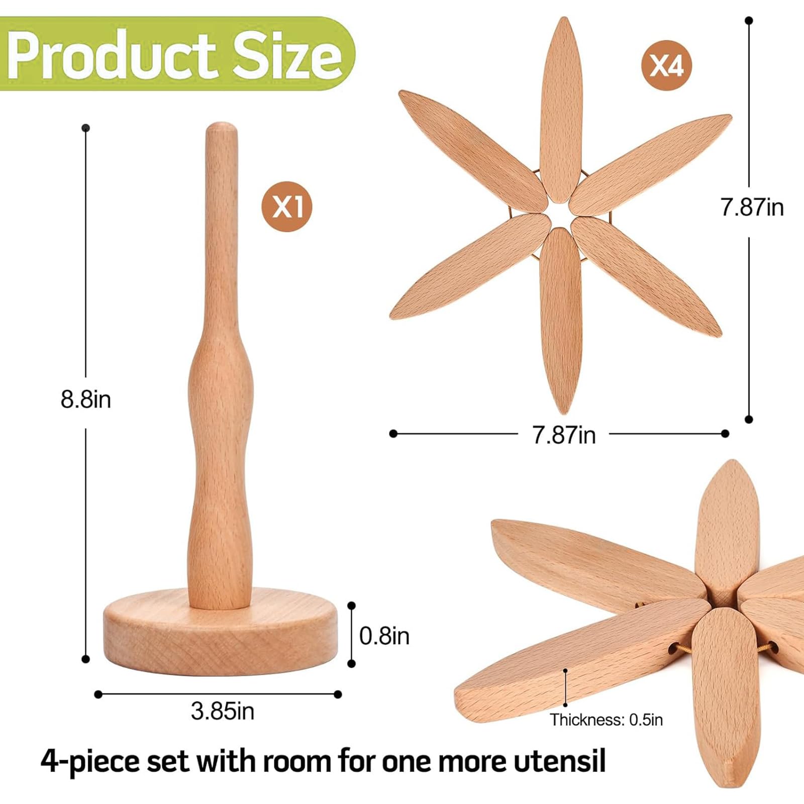 Dessous de plat pliable en bois avec coussinets isolants pour servir des plats chauds