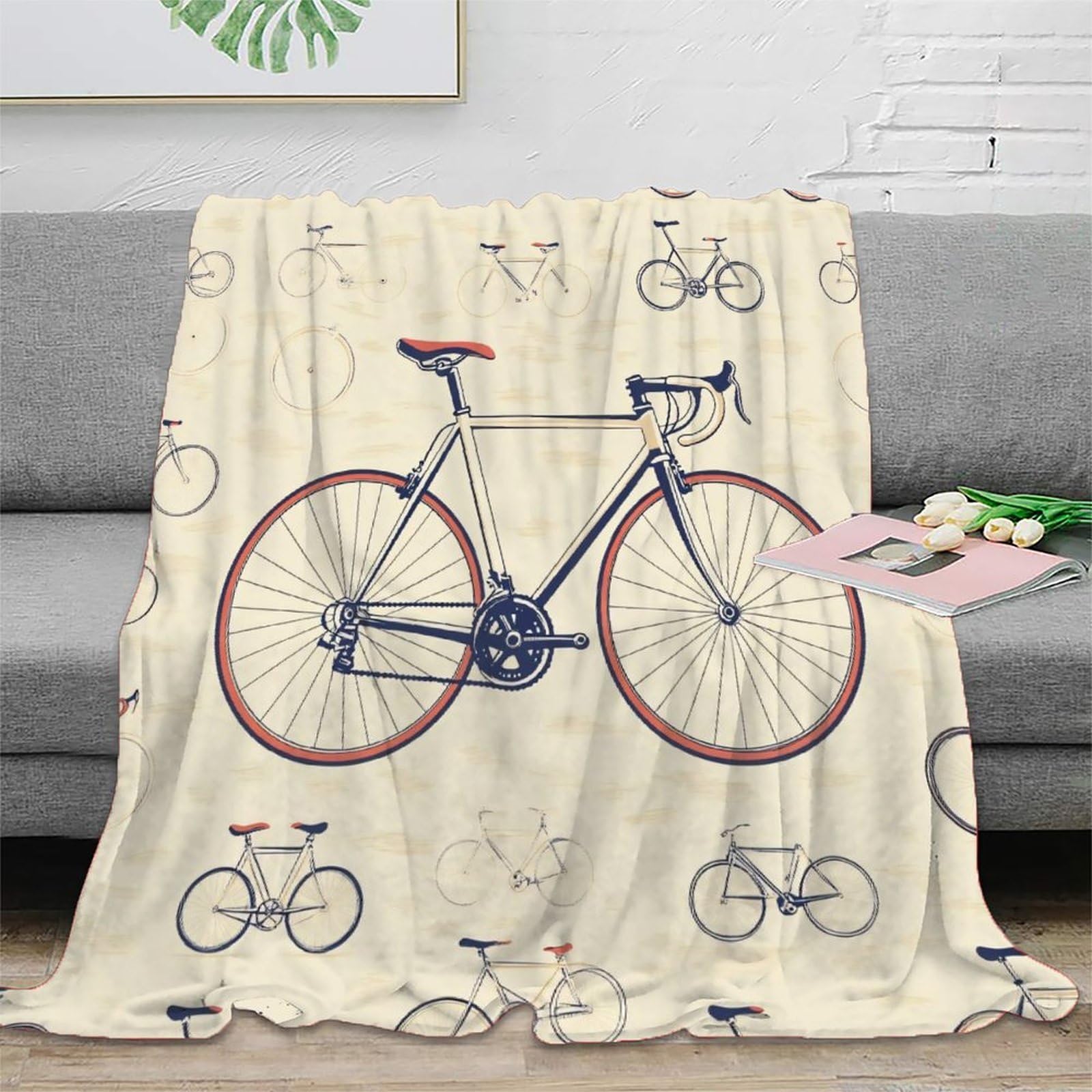 Couverture microfibre 150x200cm rétro cycling imprimé 3D pour lit et canapé