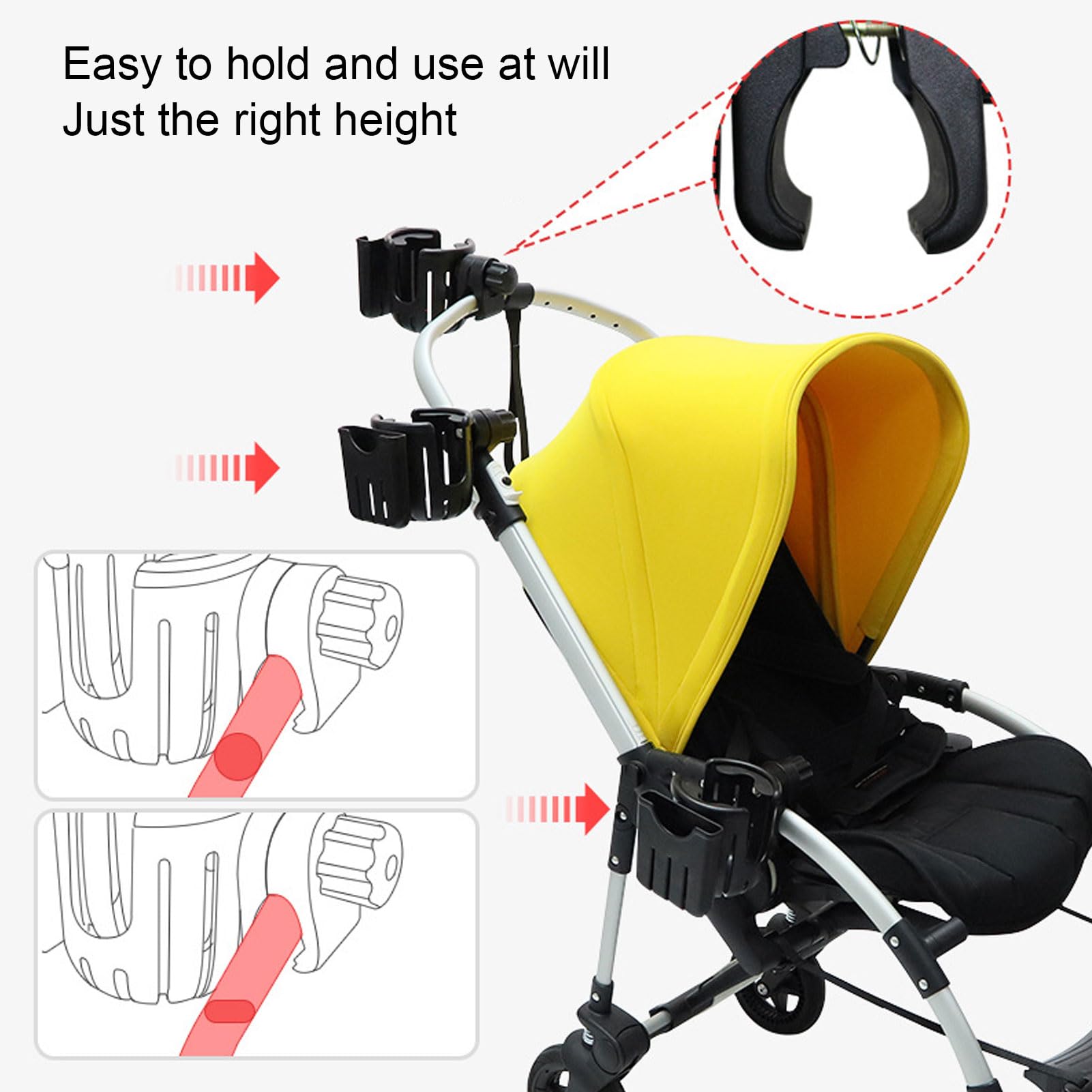 Stroller Water Bottle 2 in 1 Stroller Cup Cellphone Holder Black Multifunction Universal Cup Mobile Phone Holder