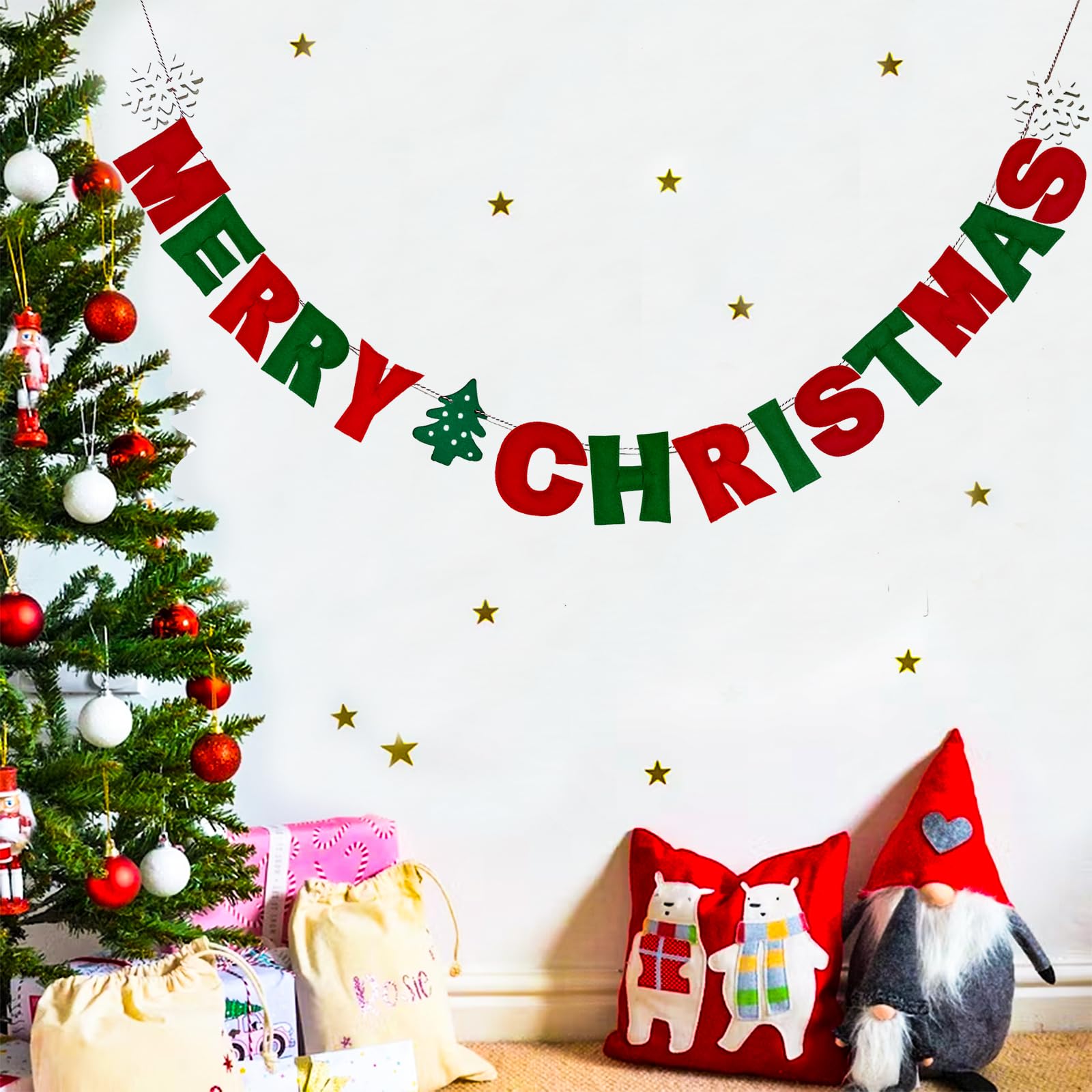 Pre-Strung Red Green Merry Christmas Felt Garland Banner, Christma Banner Party Decor - Image 4