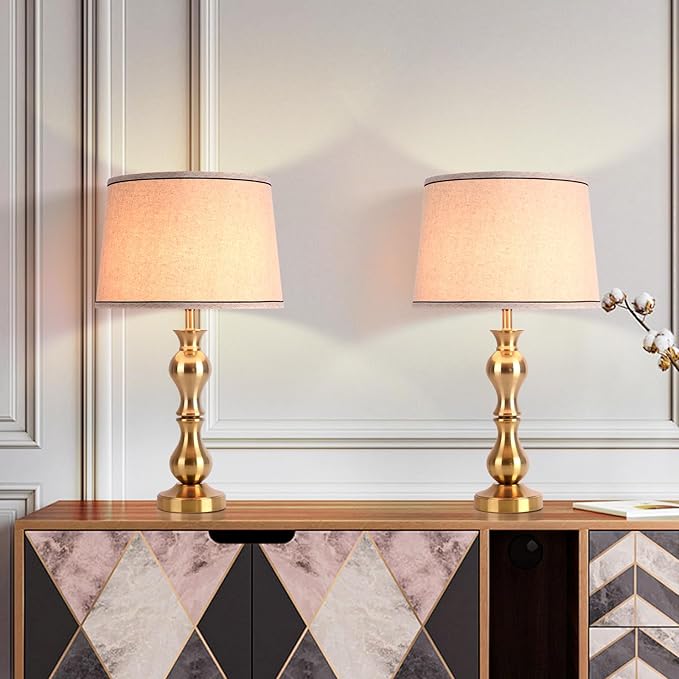 Ziqqeelam Modern Table Lamps Set of 2, Gold Brass Tall Skinny Table Lamp, Modern Buffet Table Lamp for Bedside Living Room Bedroom Nightstand,Contemporary Table Lamp Side Table Lamp