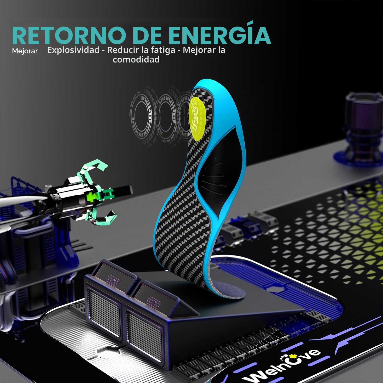 Plantillas de fibra de carbono con soporte para el arco - Welnove Plantillas de alto rendimiento amortiguadoras para deportes activos - Retorno de energía y protección contra lesiones-XXL 45-46