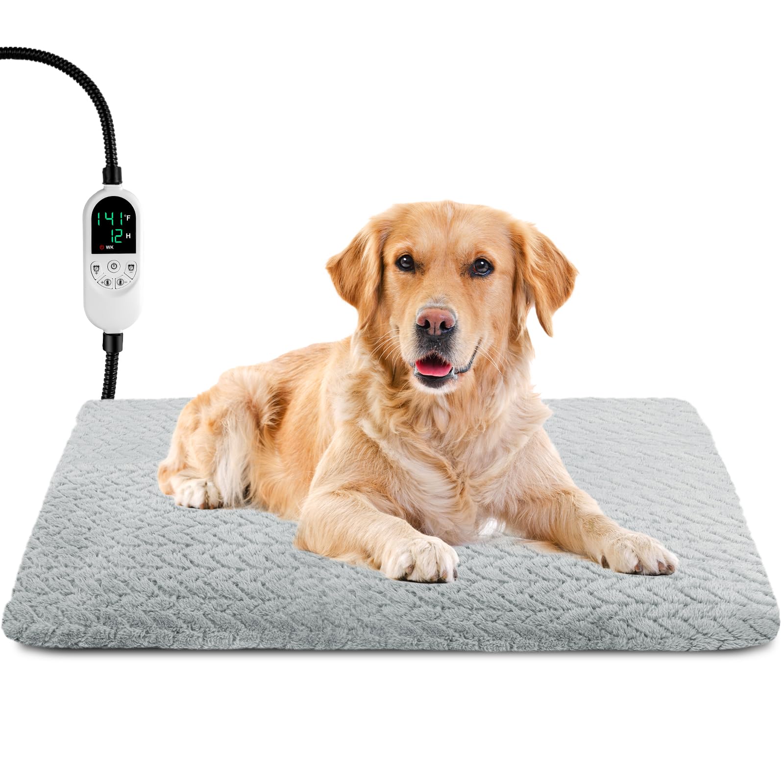 Pet Heating Pad for Cats Dogs, Heated Dog Bed Indoor Dog Heating Pad with Chew Resistant Steel Cord, 12 Level Timer and Temperature Heated Pet Bed Electric Warming Blanket (28''x18'')