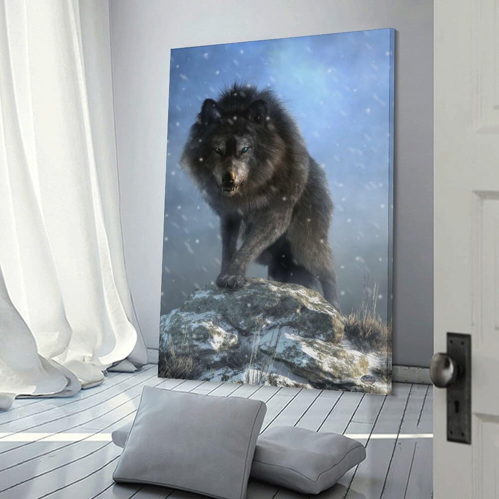 Junmoney Frame-Style-41 Dire Wolf Wall Picture Print, 08X12inch(20X30cm), For Workspace Walls, Study Corners Or Bedrooms, Wall Art That Adds Style To Work Areas