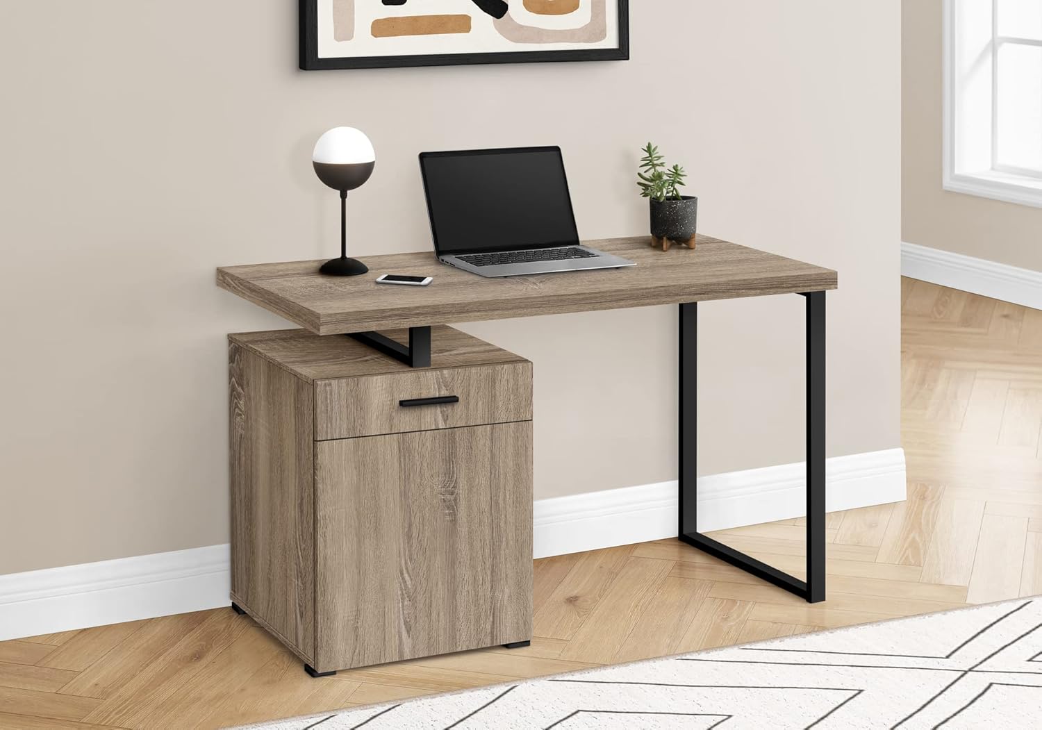Monarch Specialties I 7764 Computer Desk, Home Office, Laptop, Left, Right Set-up, Storage Drawers, 48" L, Work, Metal, Laminate, Brown, Black, Contemporary