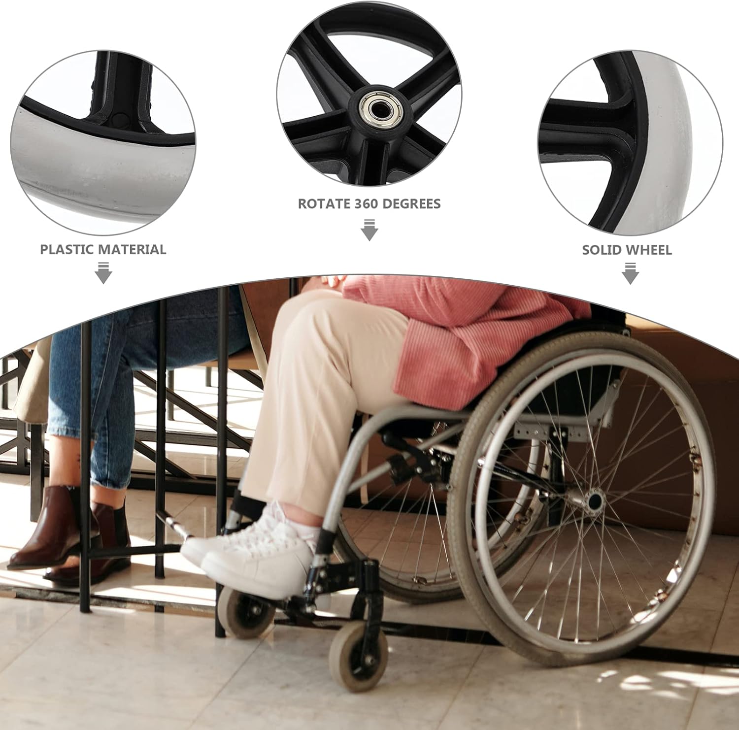 ARTIBETTER 8 Inch Wheel Replacement Wheelchair Front Wheels Rollator Universal Wheels Walker Anti Slip Replacement Casters Rollers Accessory : Health & Household