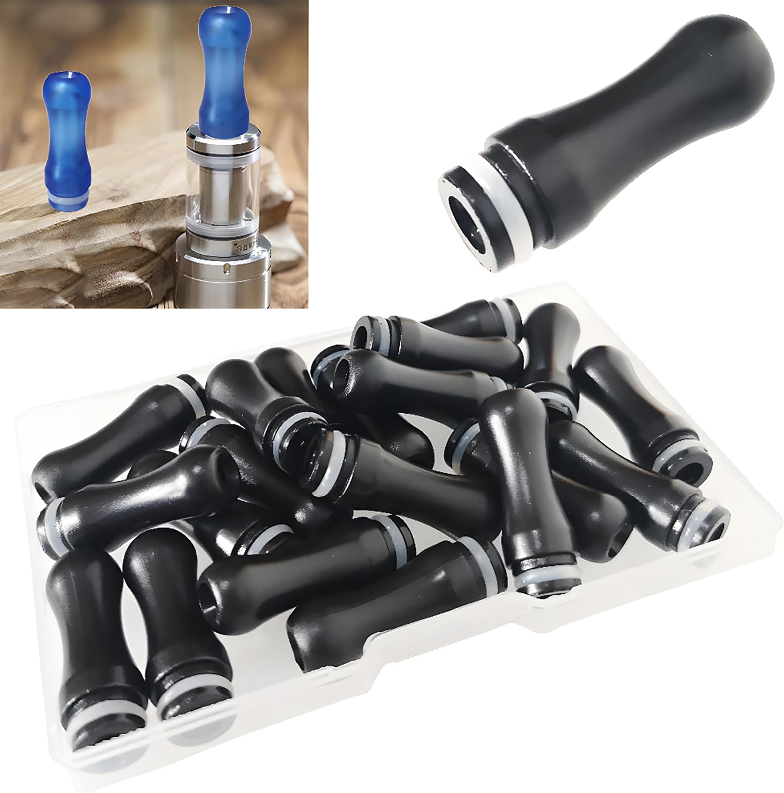CESFONJER 20 Pcs 510 Plastic Drip Tips 510 Mouthpieces 24.5mm Length (Black Colors)