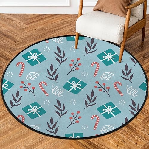 Christmas Pattern 33 Round Area Rug 5ft Machine Washable Circular Rugs for Dining Room Table Bedroom Playroom Throw Rugs for Dog Living Room Floor