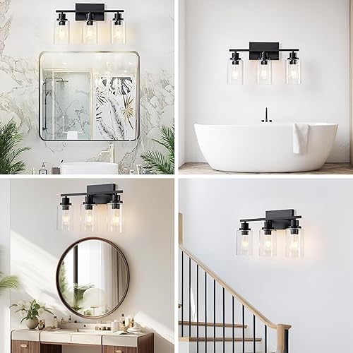 Miniatura 5 de Lámpara de baño de 3 luces, luz negra sobre espejo, moderna casa de campo, apliques de pared industriales rústicos para baño, dormitorio, sala de