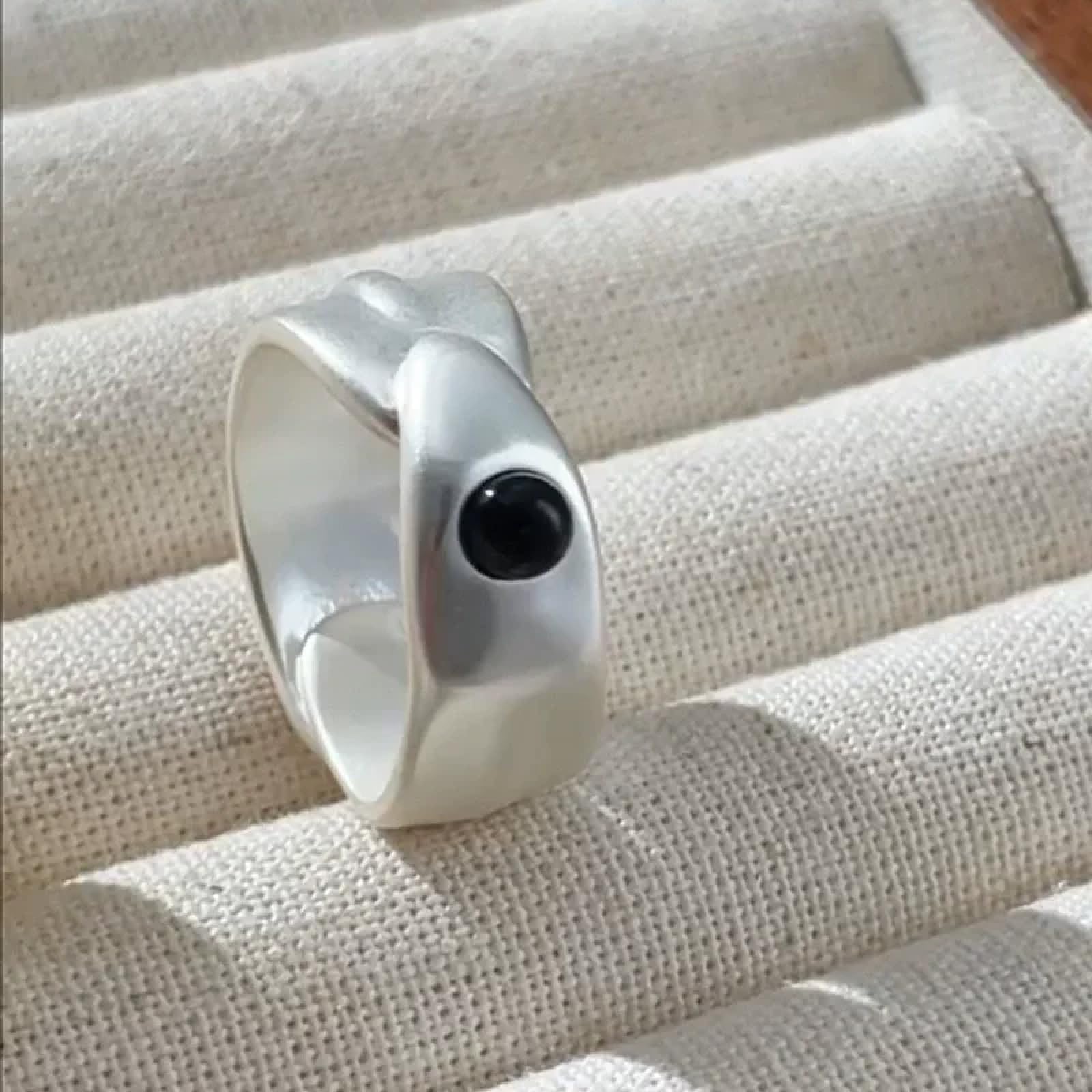 Ring Ringe Damen Bijouterie Herren Kreisförmiger, Überlappender Ring Aus Schwarzem Achat Für Männer Und Frauen, Modisches Nischendesign, Schlichter, Allgleicher Vintage-Trendschmuck