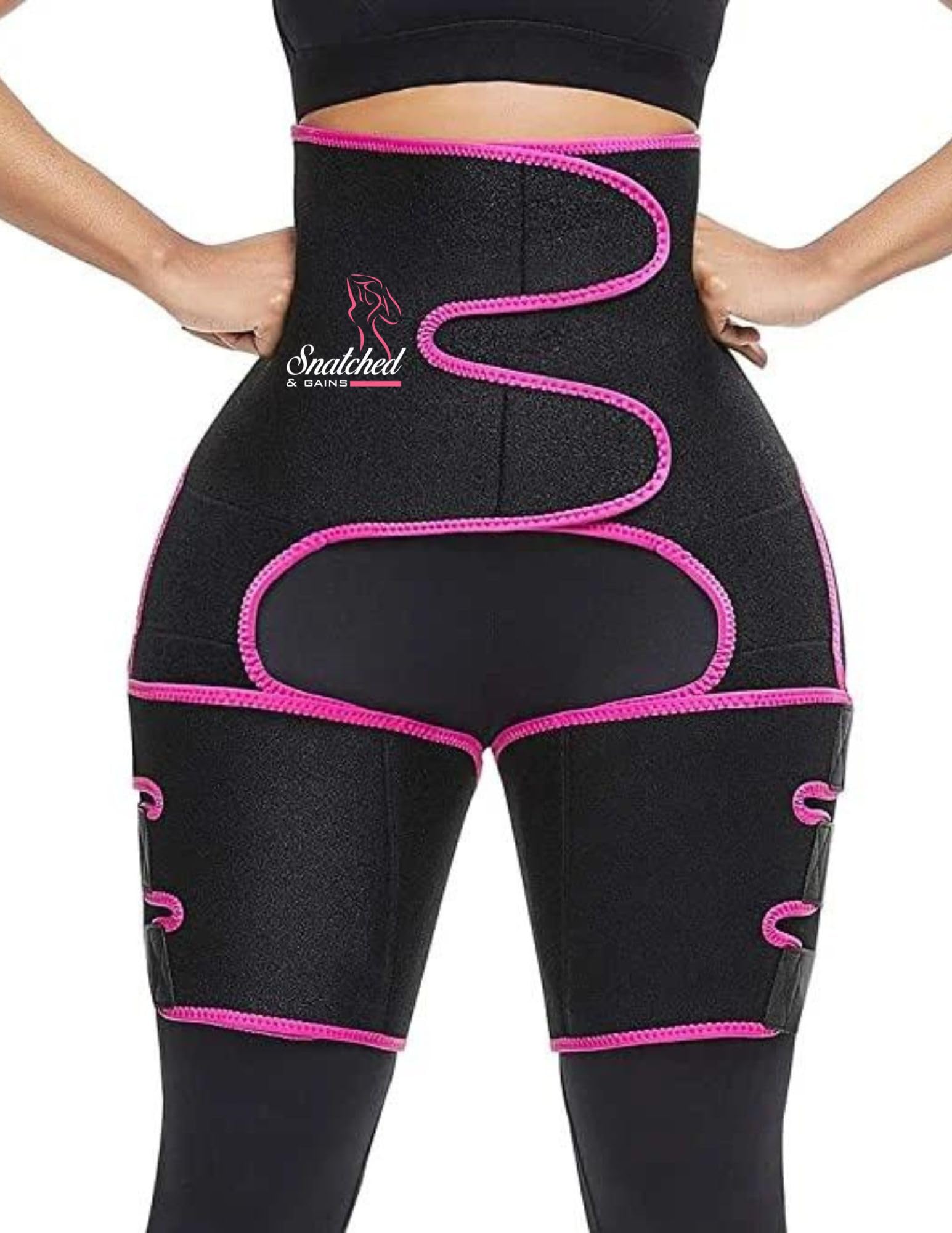 3-in-1 Thigh Butt Lifter Waist Eraser Trimmer Sauna Sweat Belt for Weightloss Waist Shaper Sweat Band LG/XL Black/Pink