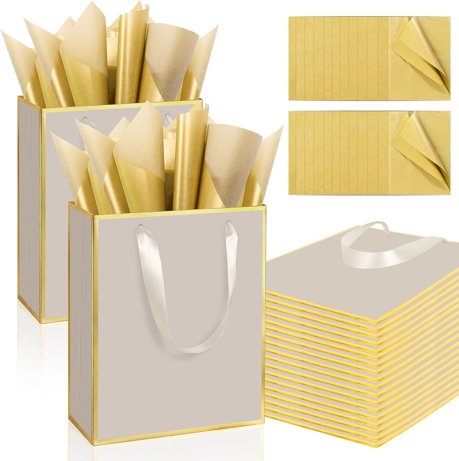 Epoesch 24 Pack Gift Bags with Handles & 24 Tissue Papers – 8x5x10 Inches