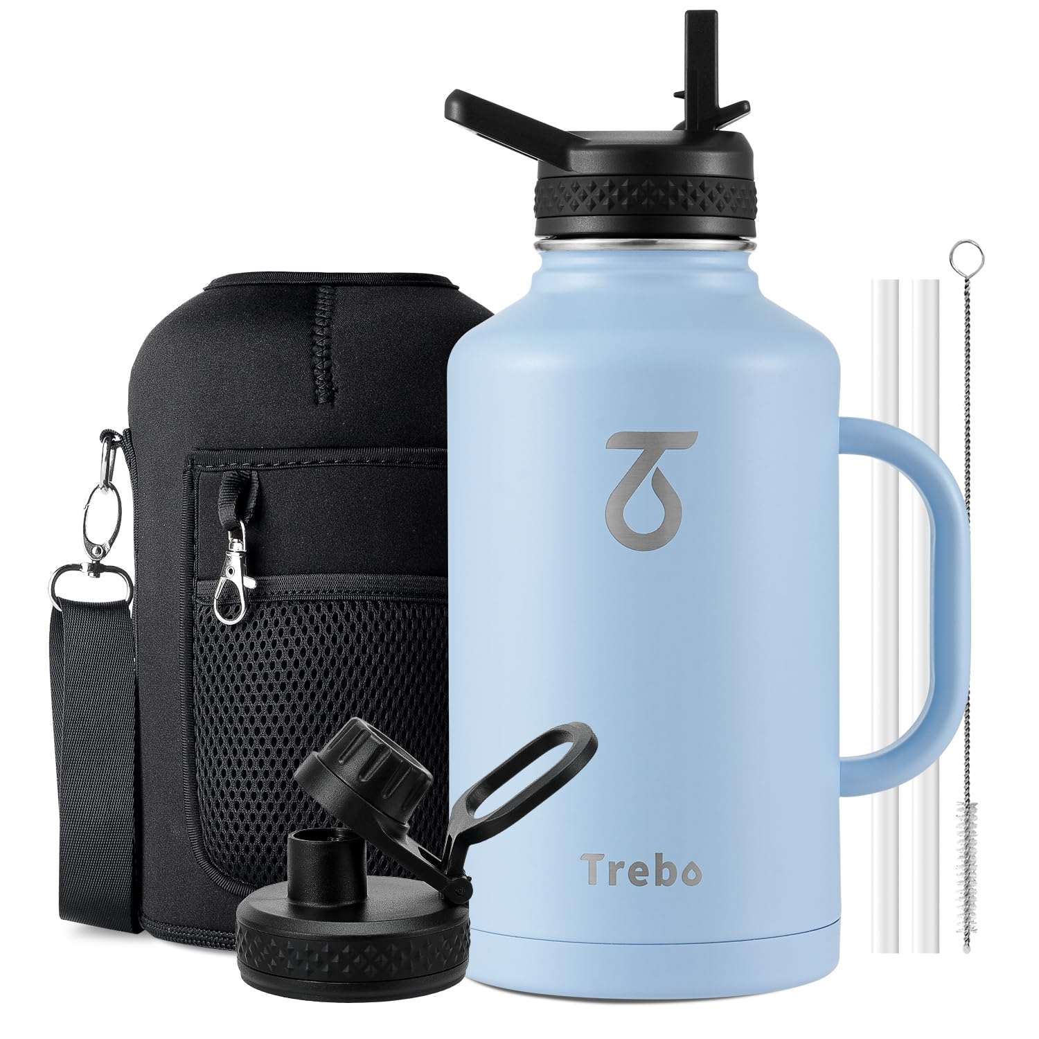 Trebo Insulated Water Bottle 2 L Stainless Steel with Side Handle & Pouch