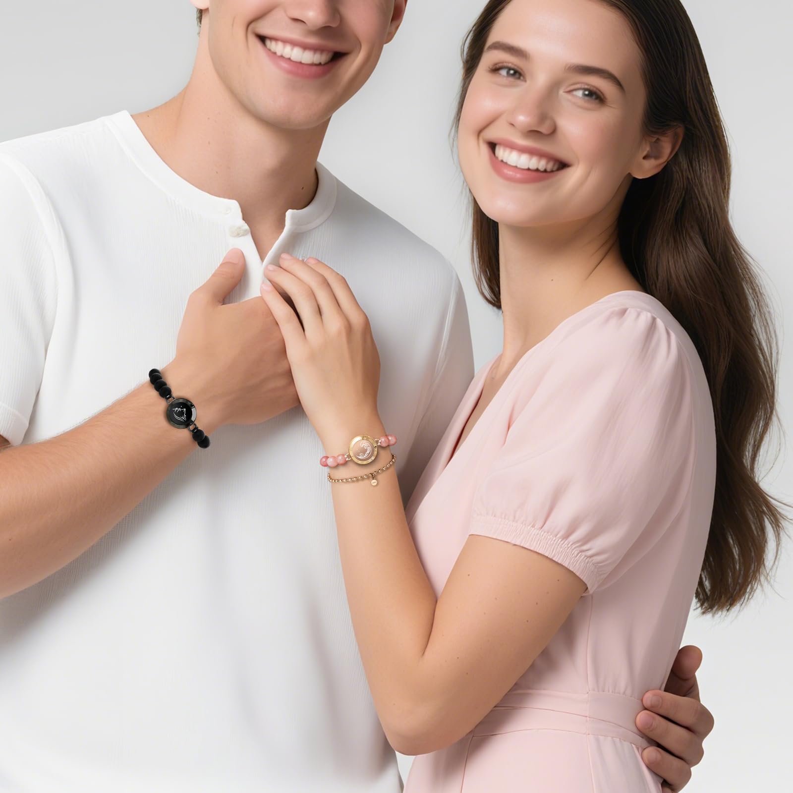 TOTWOO Intelligente Partnerarmbänder für Fernbeziehungen mit 1-zu-1-Bluetooth-Kopplung per App – Romantisches Geschenk mit Leuchten & Vibration bei Berührung, aus Edelstahl 316