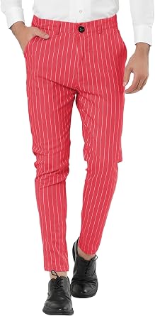 Lars Amadeus Mens Dress Striped Pants Slim Fit Flat Front Business Trousers