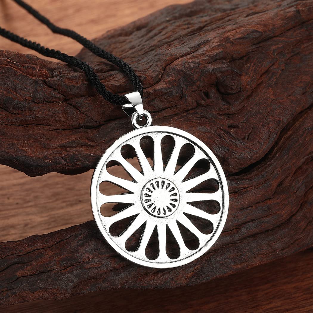 LUTAKU Collar con colgante de rueda de chakra romaní para hombres y niños, gitanos, gitanos, cadena de cuero, amuleto de símbolo indio Ashoka