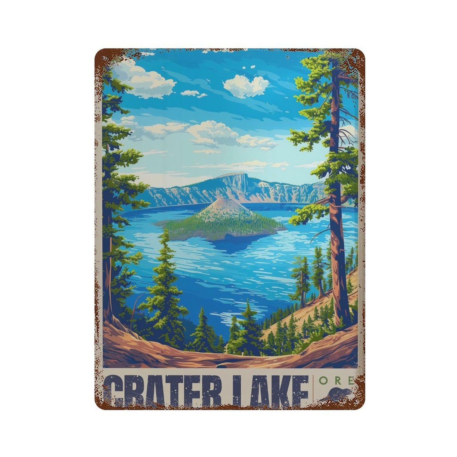 xiaoxiaoshen Crater Lake National Park Oregon Travel Wall Decor Art Metal Tin Poster Modern Home Decor Art Home Bar Shop Decorations Vintage Sign 40x30cm