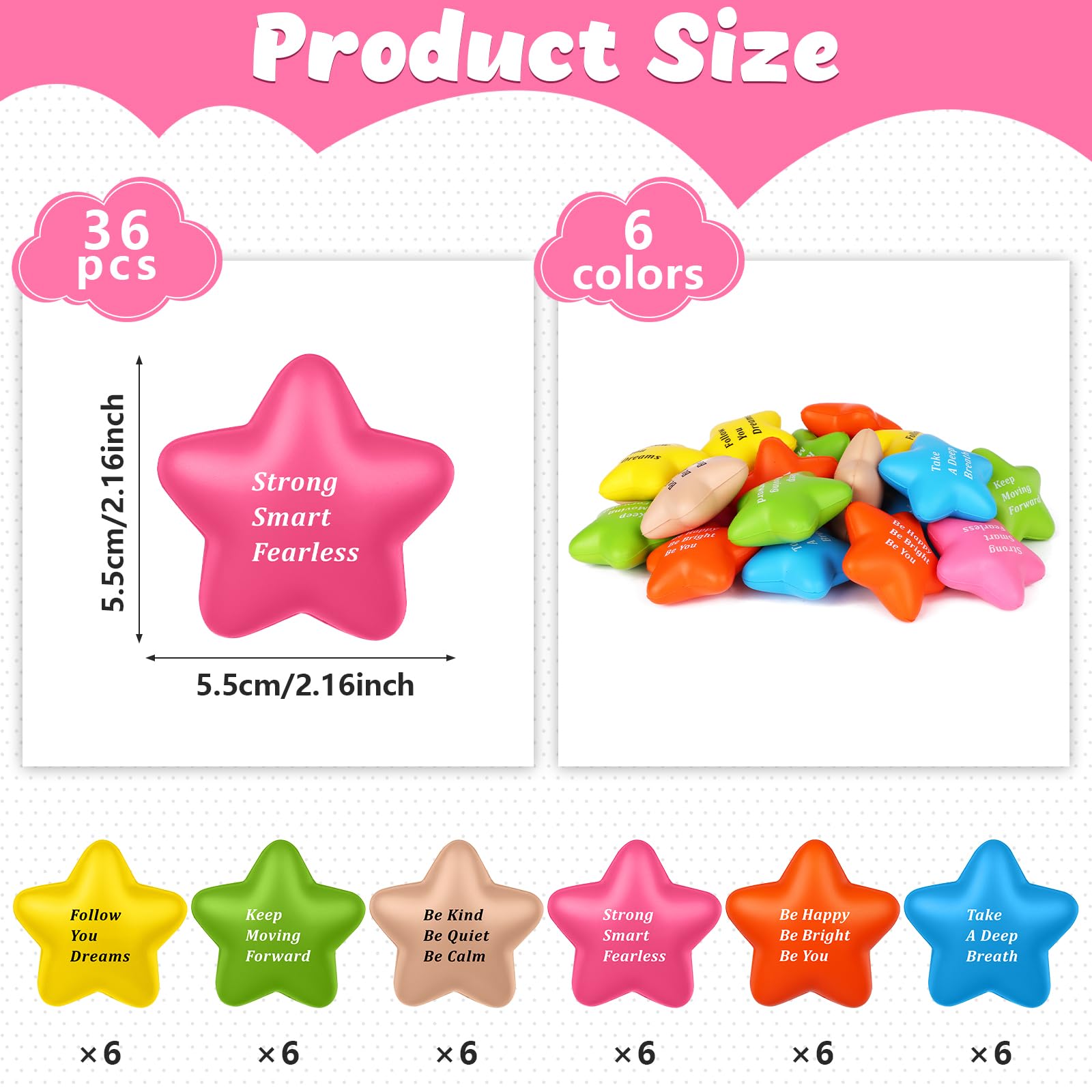 YXSJAS 36Pcs Motivational Stress Balls Inspirational Funny Colorful Foam Balls Star PU Stress Balls for Adults Squeeze Toys Durable Squeeze Toys for Anxiety Relief Hand Exercise Stress Relief Gifts - Image 2