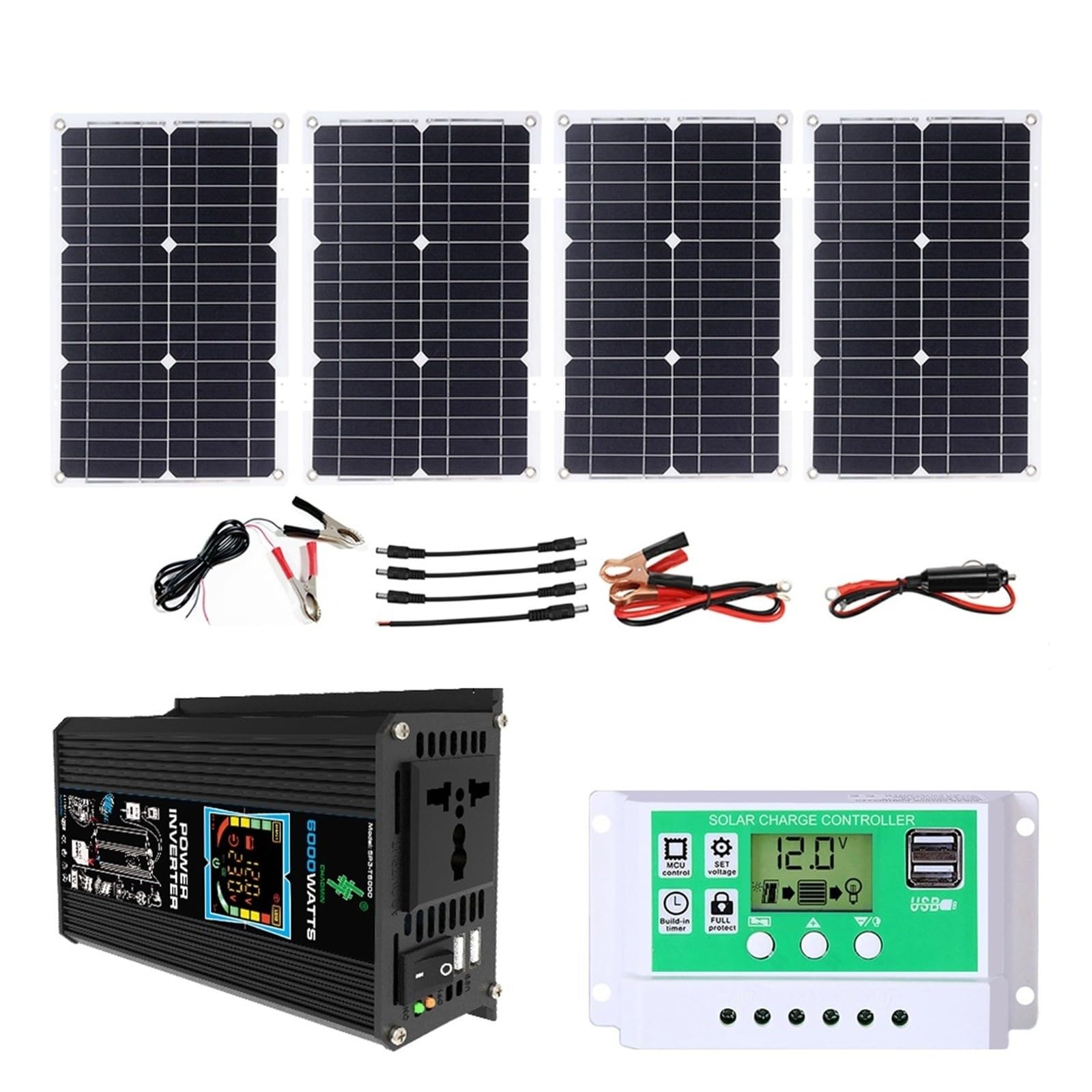 Kit Inversor Solar Completo 6000W con Panel 100W Y Controlador 50A