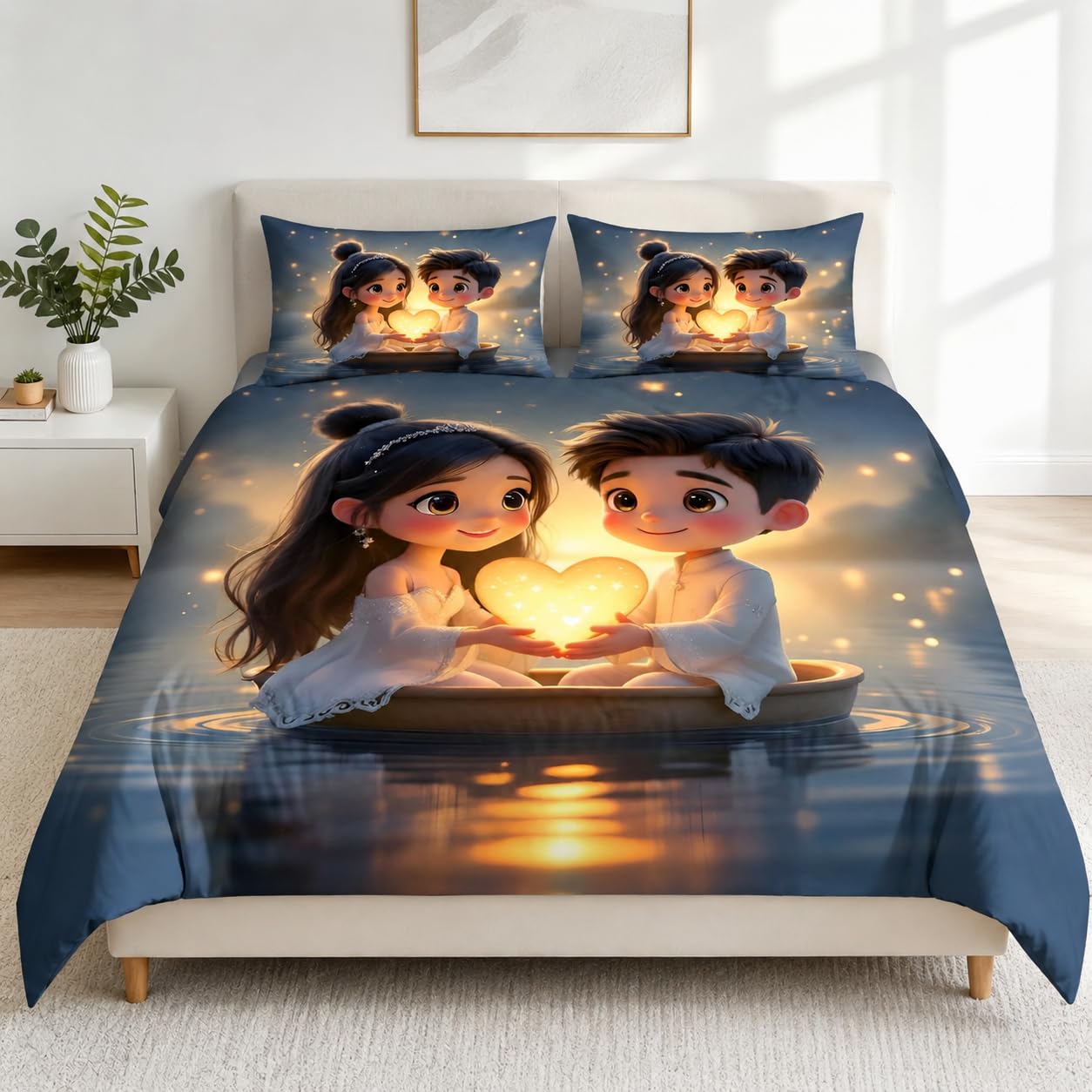 7D Premium King Size Bedsheet Glace Cotton, Glow Kids Couple | Glow Kids Couple-image-39