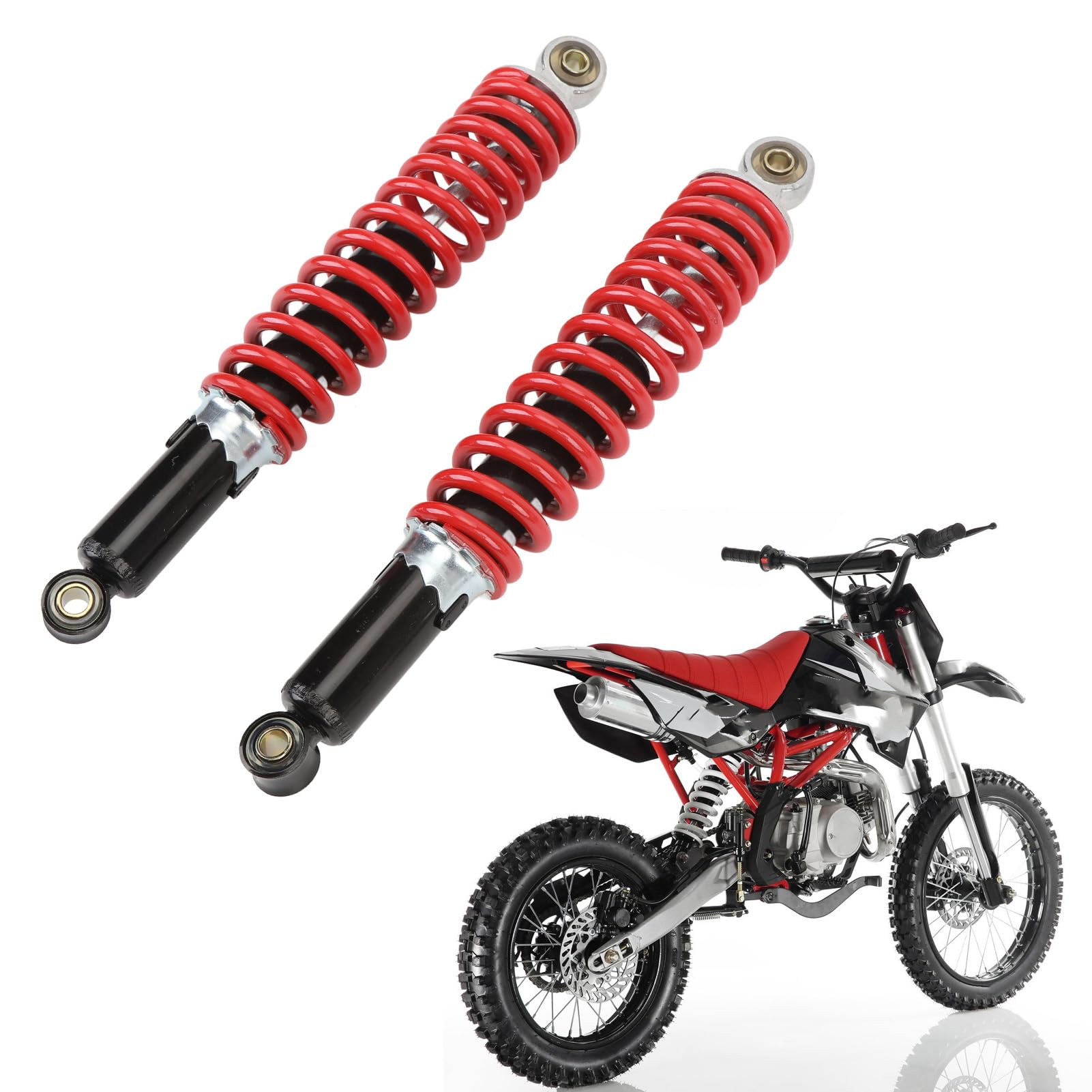 Stoßdämpfer Federung,2 Stück Universal 350 Mm Stoßdämpfer Aus Metalllegierung mit 8 Mm Hochleistungsfeder, Geeignet für 50 Ccm Bis 150 Ccm Dirt Pit Bike ATV Quad und Roller