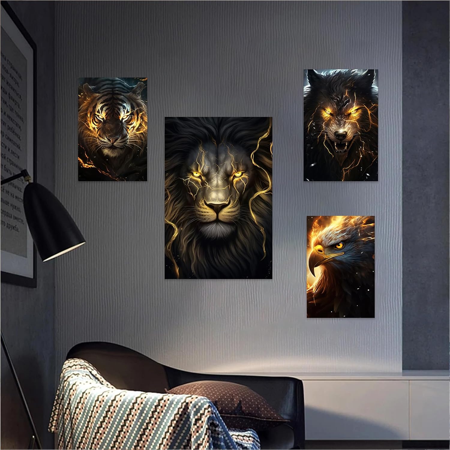 DOARTDO Lion Canvas Wall Art - Black and Gold Animal Wall Decor with Gold Eye Lion Picture Print Artwork for Living Room and Bedroom (12.00" x 18.00")