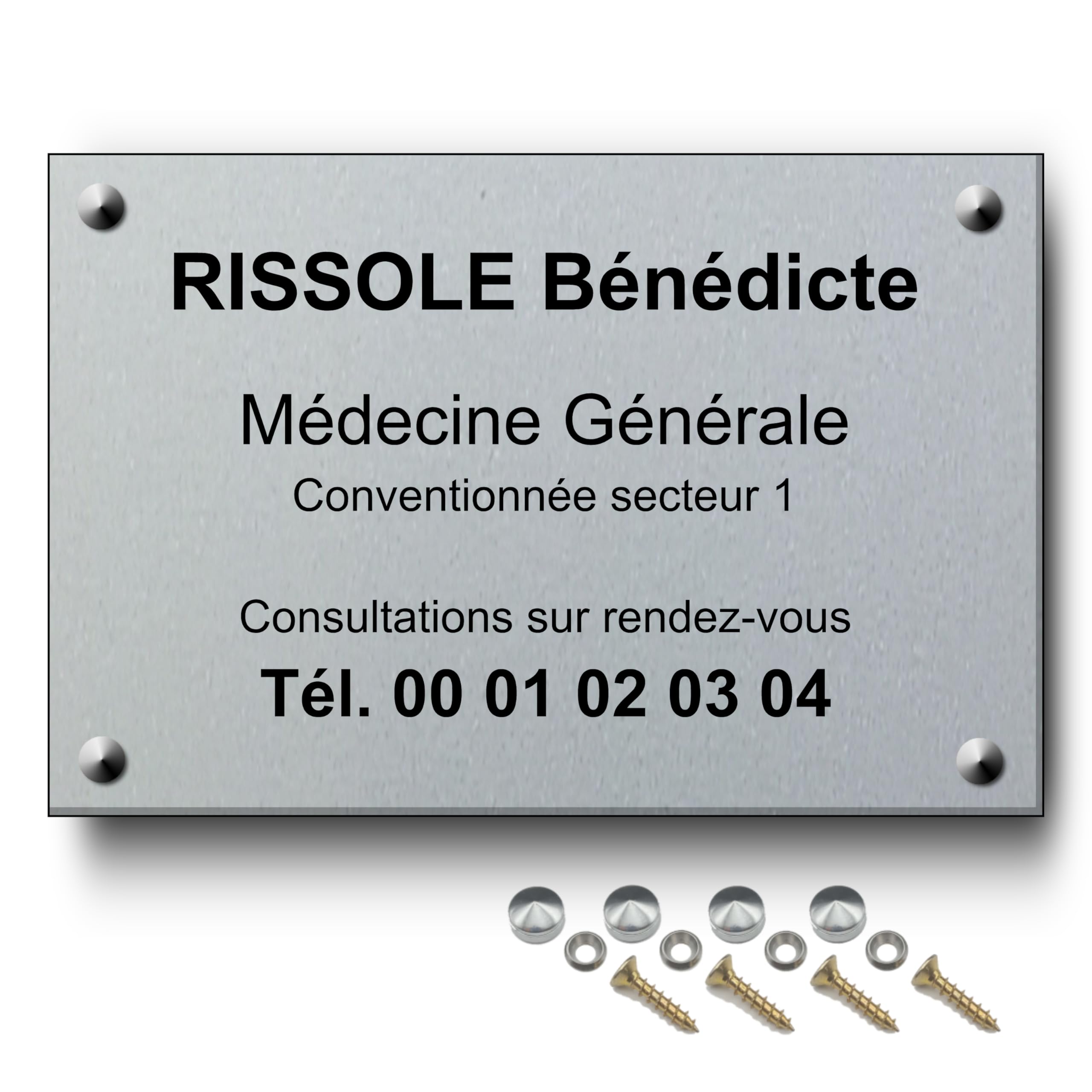 Plaque Professionnelle Personnalisable PVC 30x20 cm - Épaisseur 3 mm - Cabinet Médical, Professions Libérales - Gravure Laser - Résistante Extérieur Intérieur - Vis et Cache-Vis Inclus (Argent)