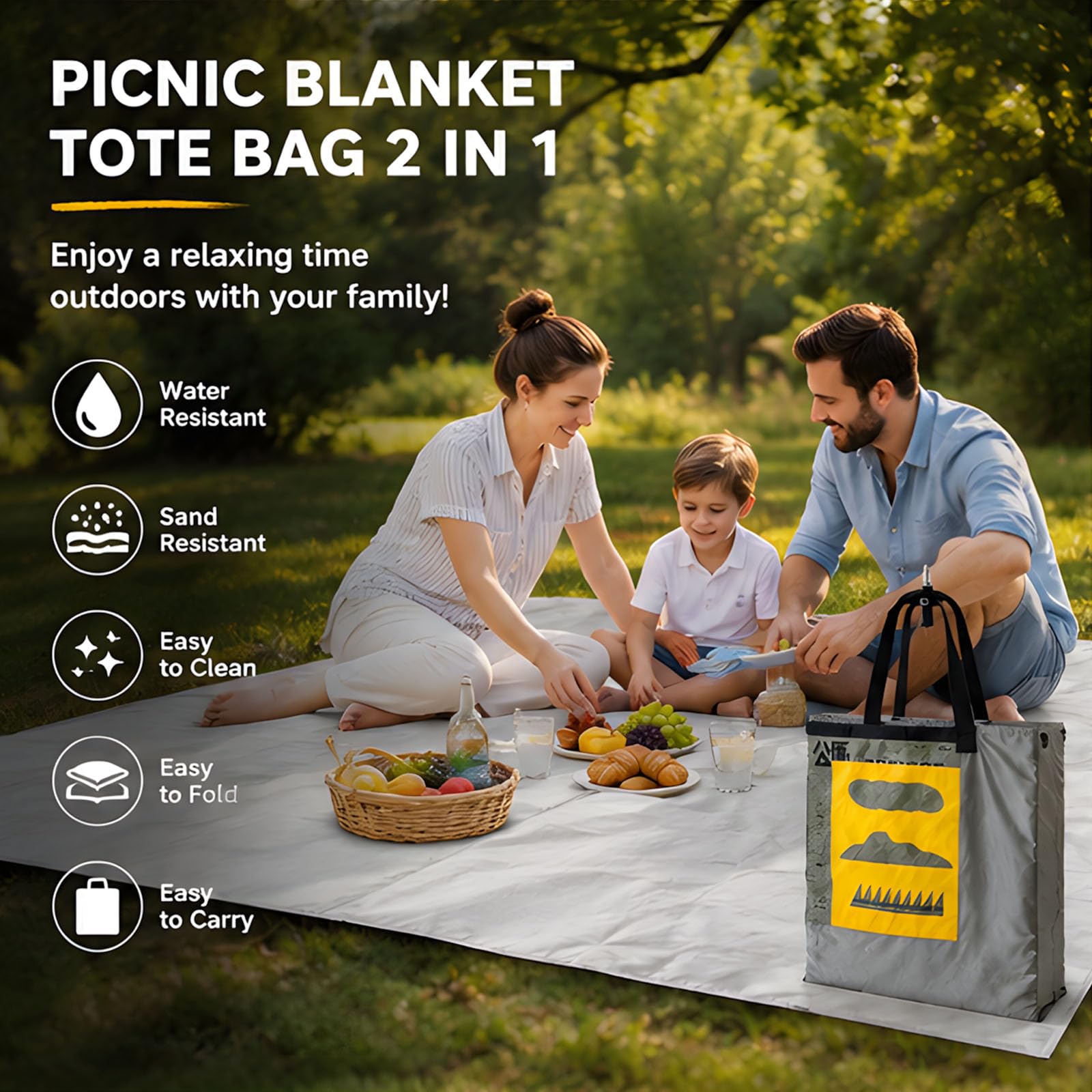 Borsa da campeggio Picnic Mat Pieghevole Tasca Portatile Oxford Panno Coperta Leggero Picnic Tappeto Prati Pad Facile da Pulire Borsa con Cerniera Esterna