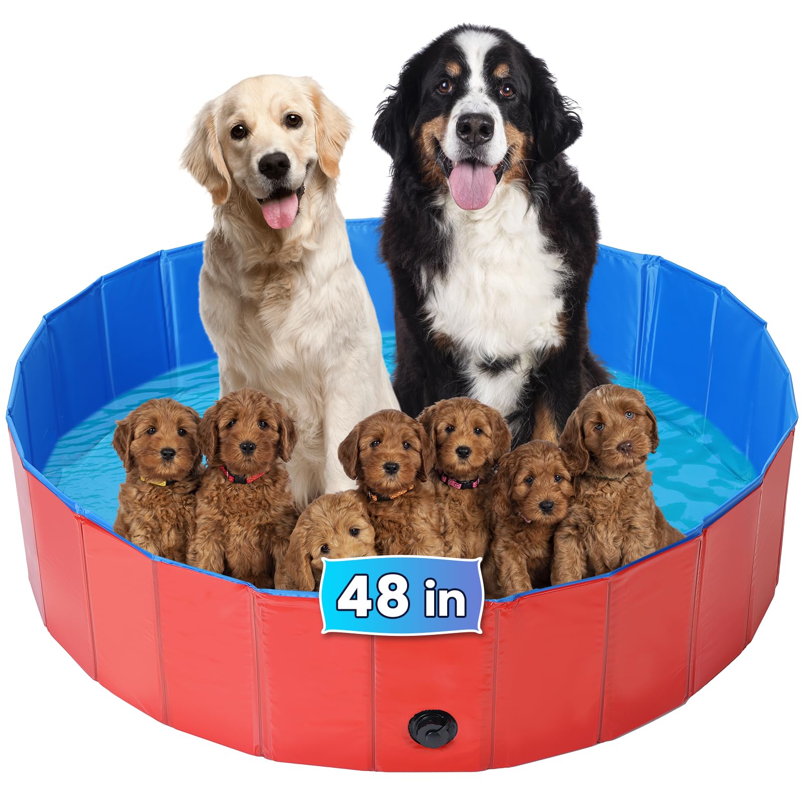 AMGSH Dog Whelping Box, Foldable Birthing Pool for Dogs, Whelping Pool for Puppies, Poartable Plastic Swimming Pool & Bath Tub for Dogs, Red (Red,