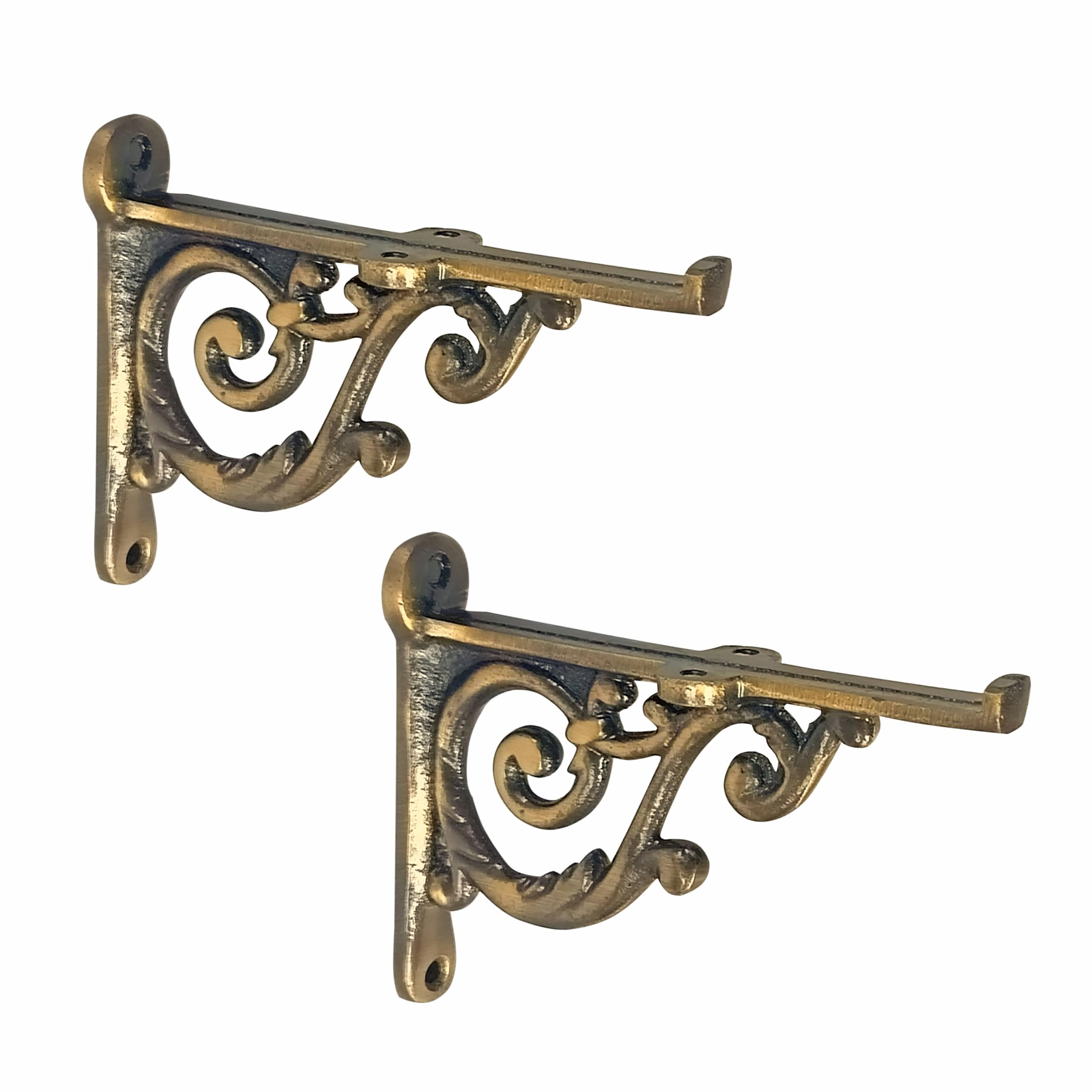 Metal Handcrafted Shelf Bracket for Floating Shelves Decorative L Angle Shaped Corner Brace Joint Heavy Duty Wall Mounted Supporter Corner Brace Holder (Brass Antiq, 4.4 inch (11 cm))-image-28