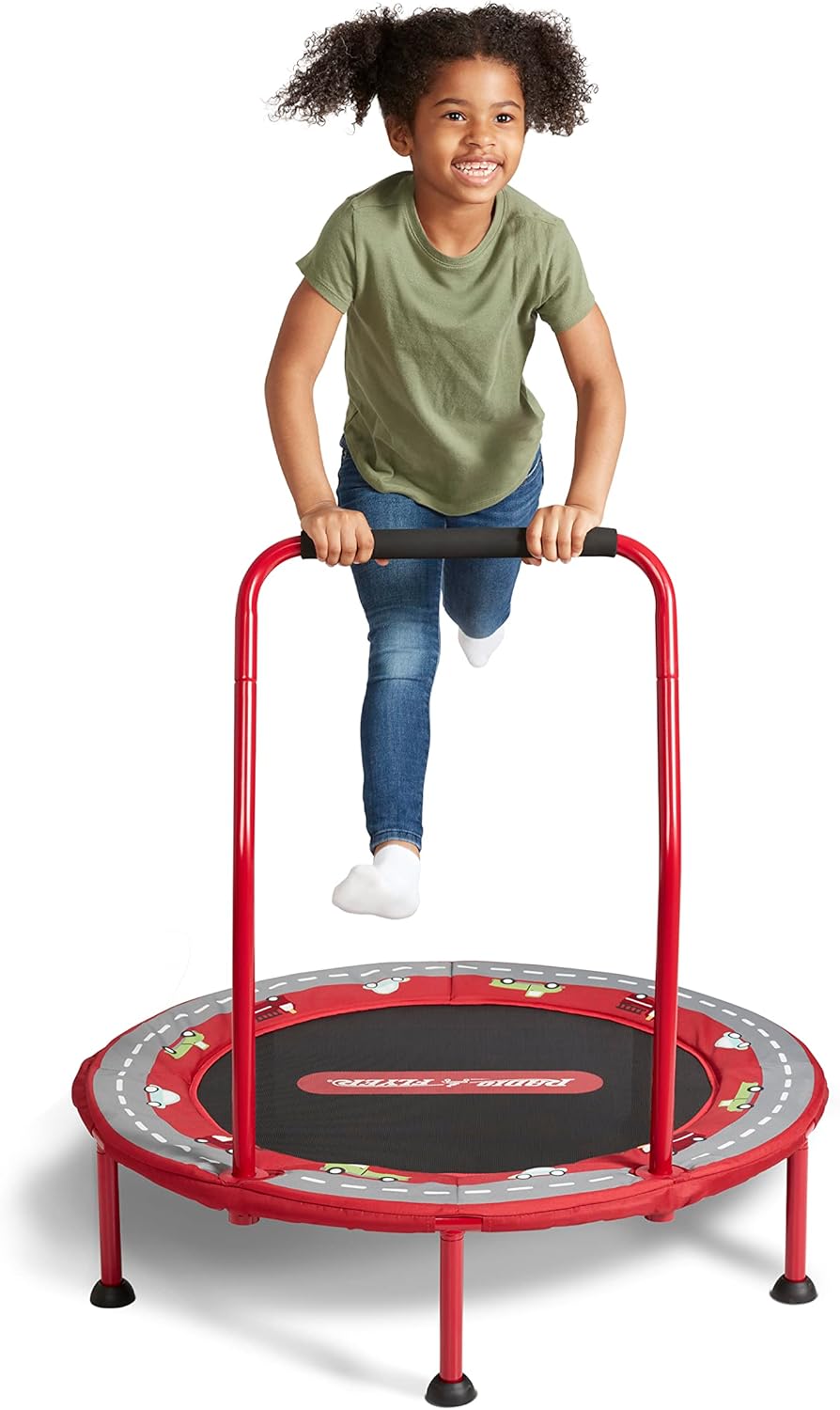 Red Round Kids' Trampoline with Handle and Play Mat
