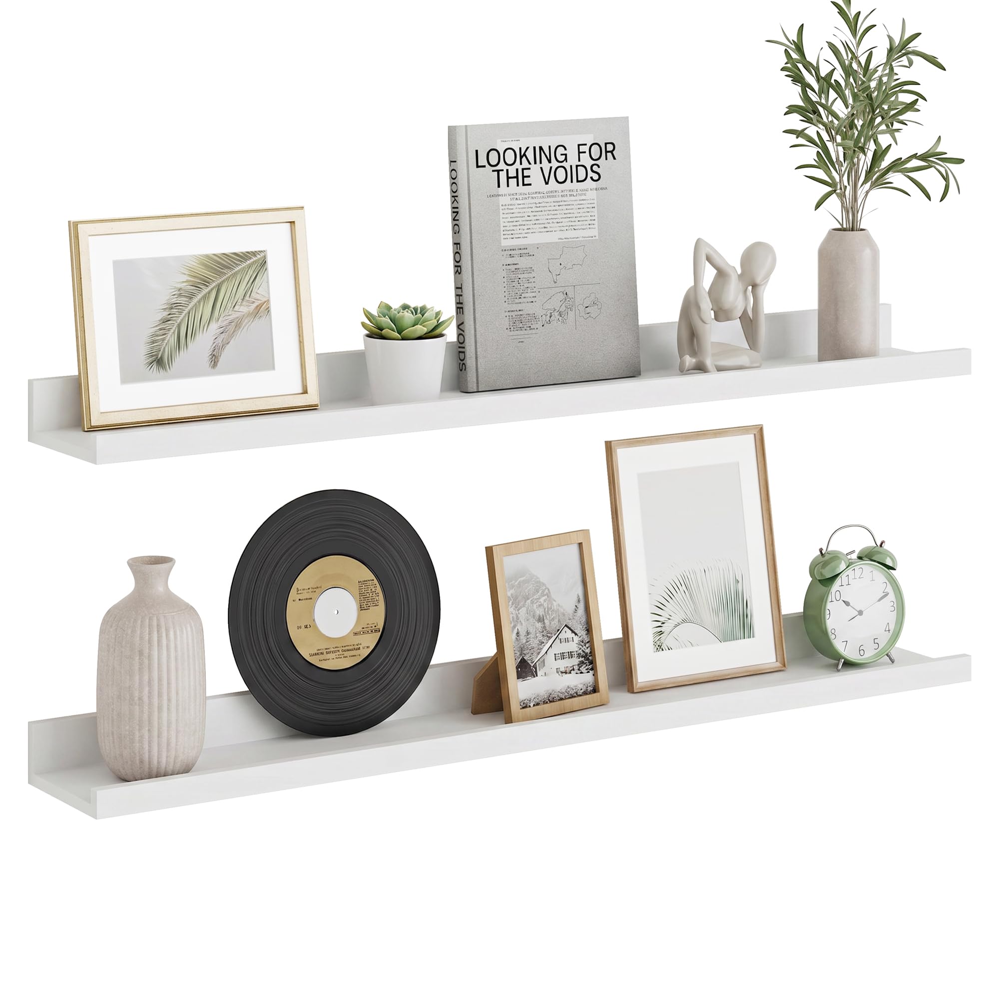 Floating Shelves set of 2, 80cm Wall Shelves, White Shelf for Photo Frames Picture Books, Wooden Shelves for Wall Mount, Floating Shelf for Kitchen Bedroom Living Room Bathroom Nursery, Wall Décor