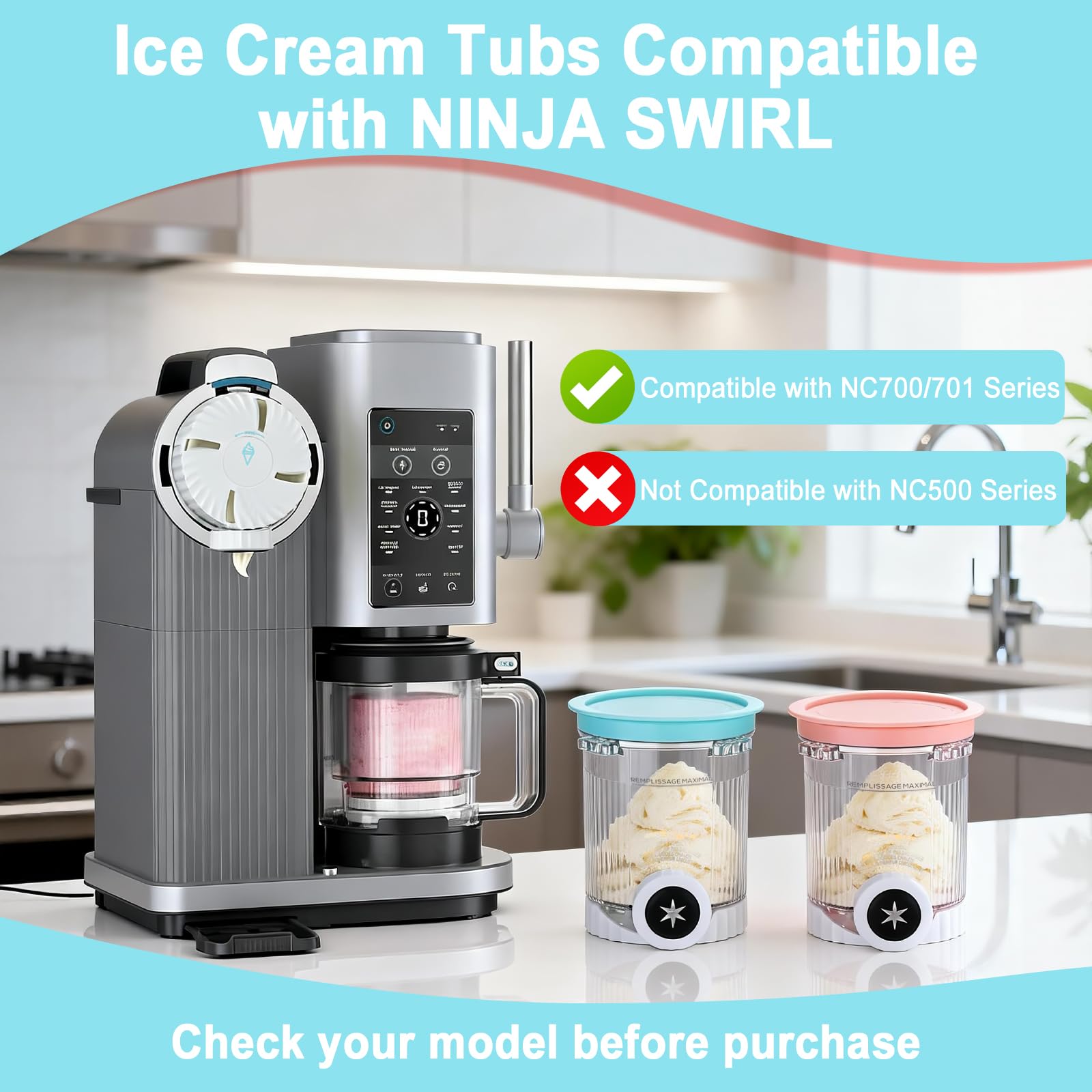 4 Stück Behälter für Ninja Creami Swirl 480 ml, Ersatzbecher für Ninja Swirl Creami NC700 & NC701 Serie. Behälter BPA-frei, Spülmaschinenfest, Ninja Eismaschine Zubehör(Pints/Deckel/Auslaufstücke)