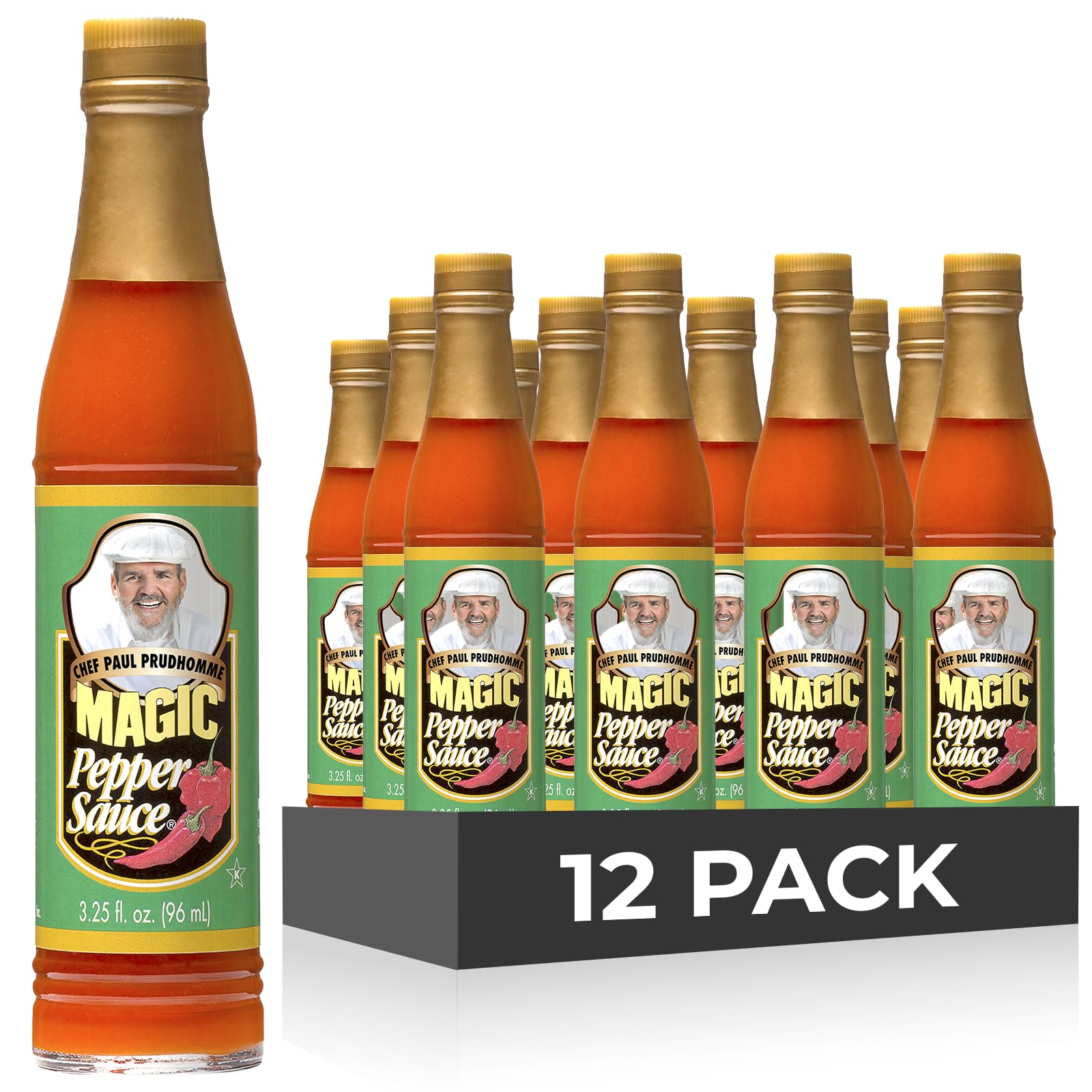 Chef Paul Magic Seasonings Blends Magic Pepper Sauce | Bold Flavor with Habanero Hot Sauce | Spicy Sauce for Cooking & Dipping | Red Hot Sauce for Everyday Meals | 3.25 fl oz (12 Pack)
