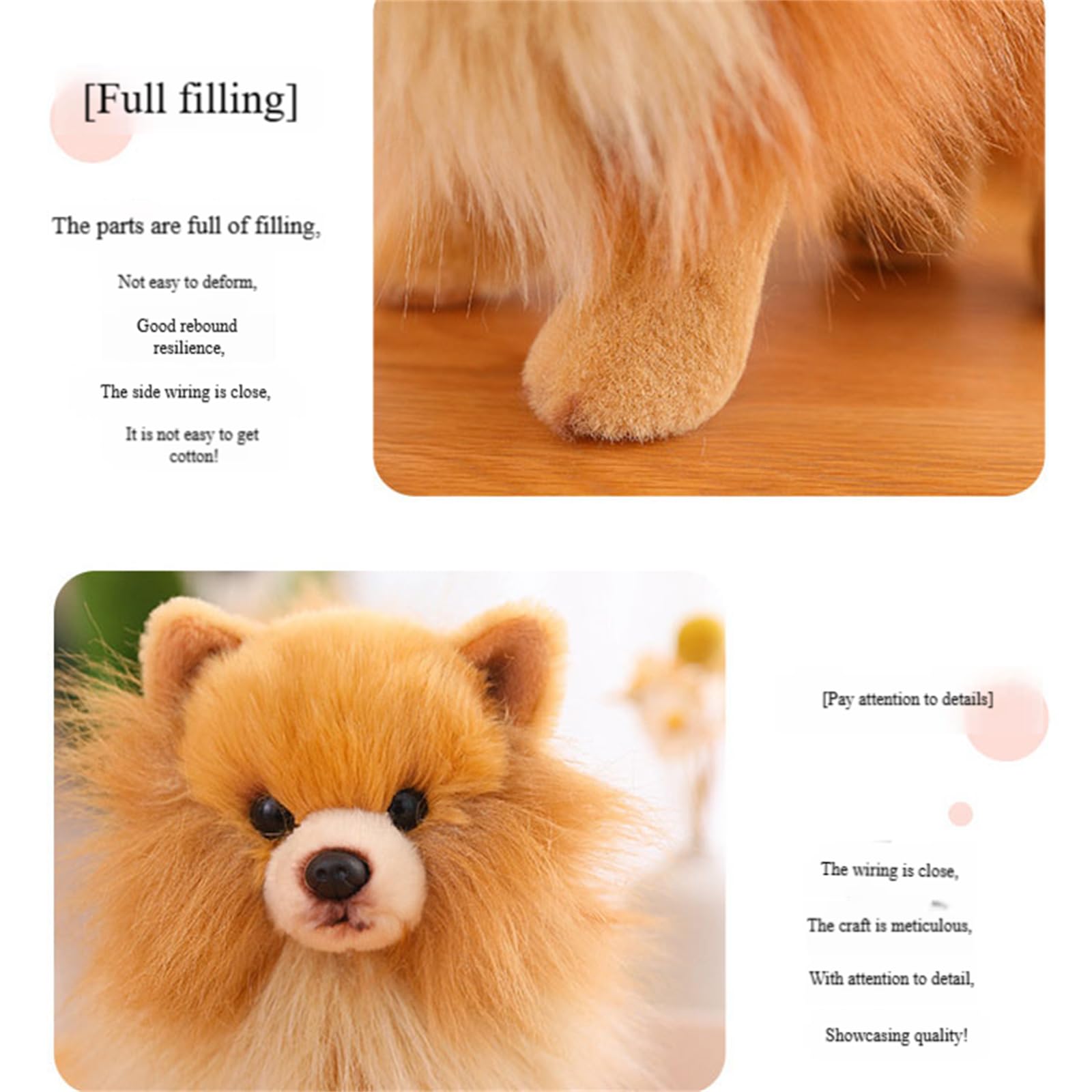 Plüschtier, Weiches Pomeranian-Hunde-Plüschtier, tierisches lebensechtes Hundeplüschtier, 26 cm(Brown Pomeranian)
