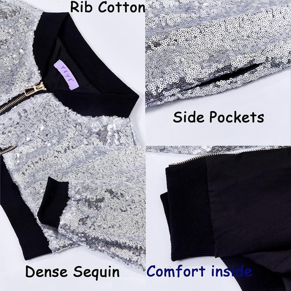 YIYI Sequin Mens Jacket Bomber Sparkly Varsity Glitter Jacket Lightweight Party Outwear Coat Birthday Holiday Clothes - Image 6