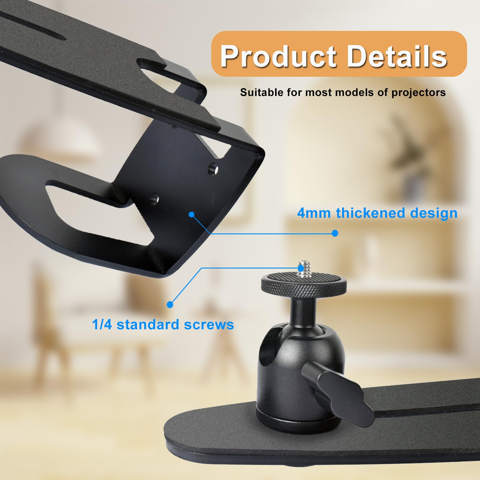Beamer Halterung Verstellbarer, Beamer Ständer Wandhalterung, Projector Stand um 360° Drehbar, Multifunktionaler Beamer Halterung Decke, Universal Beamerhalterung für Wohn, Projektorhalter