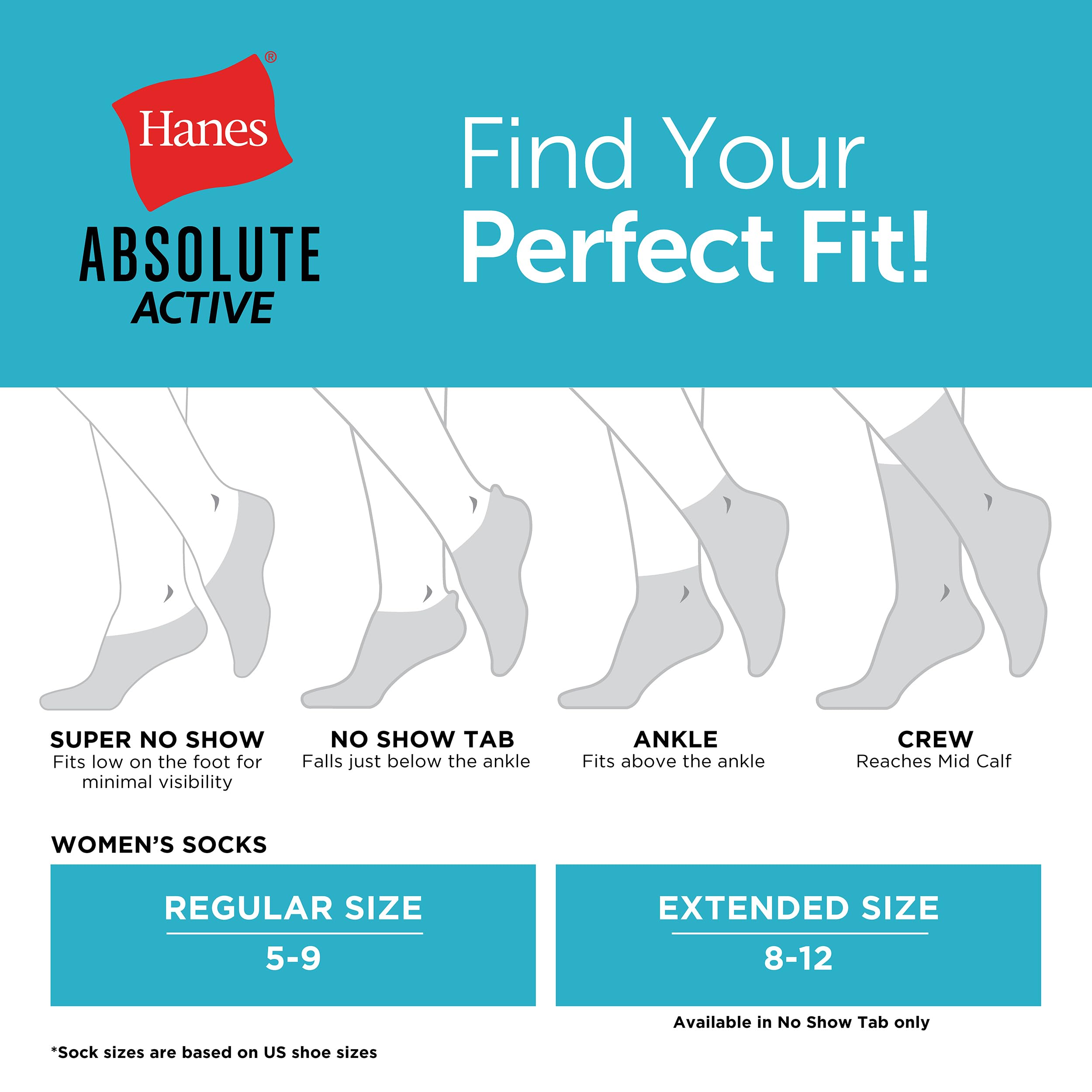 Hanes Absolute Active Skarpety damskie, amortyzowane, odprowadzające wilgoć, najlepsze skarpety damskie, za kostkę i stopki, zestaw 4 par