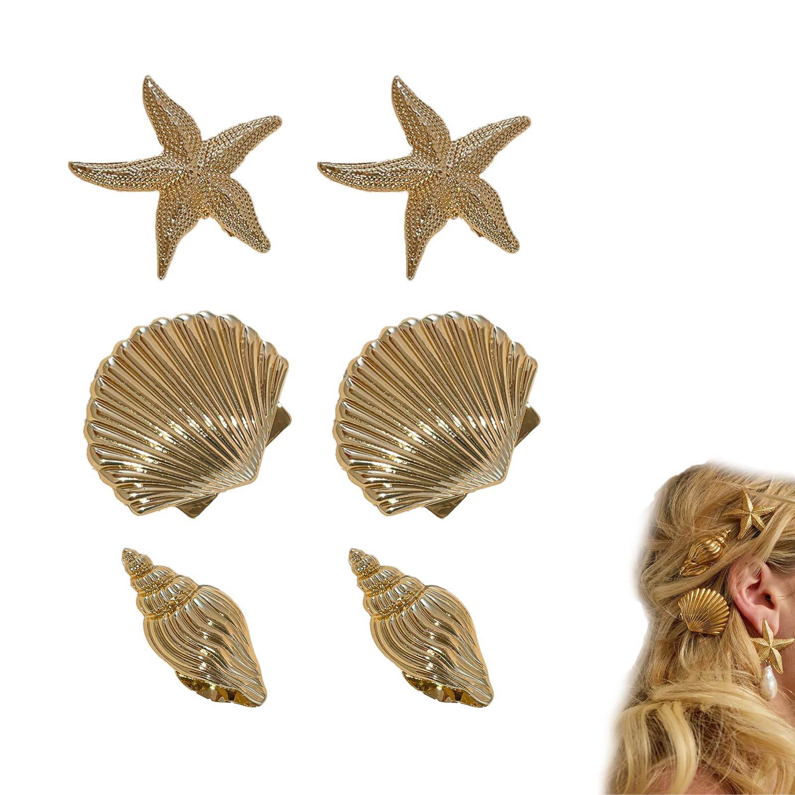 KGCGJVB 6Pcs Shell Hair Clip Starfish Clips Gold Seashell Themed Beach Accessories for Women Summer Beachy Hair Clips Small Decorative Barrettes for